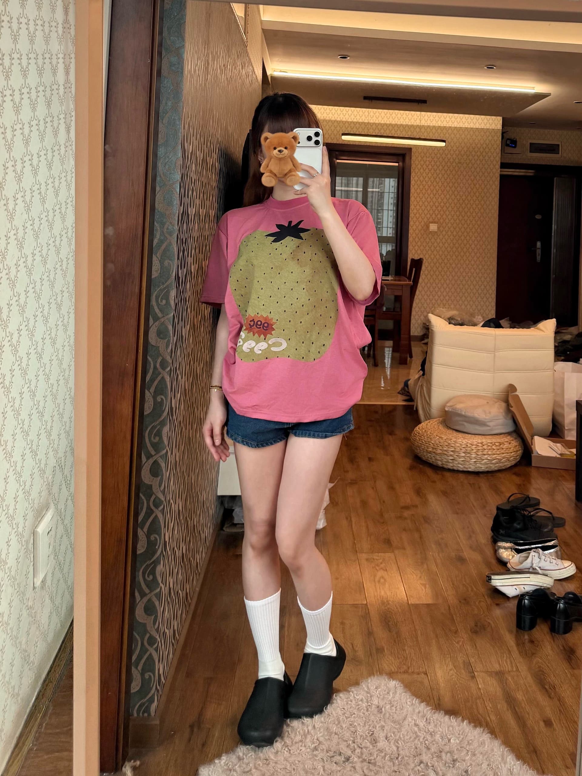 직접 만든 아메리칸 마 오래된 과일 프린트 반팔 티셔츠 남녀 여름 루즈핏 다용도 도파민 맨위 상세 이미지 2