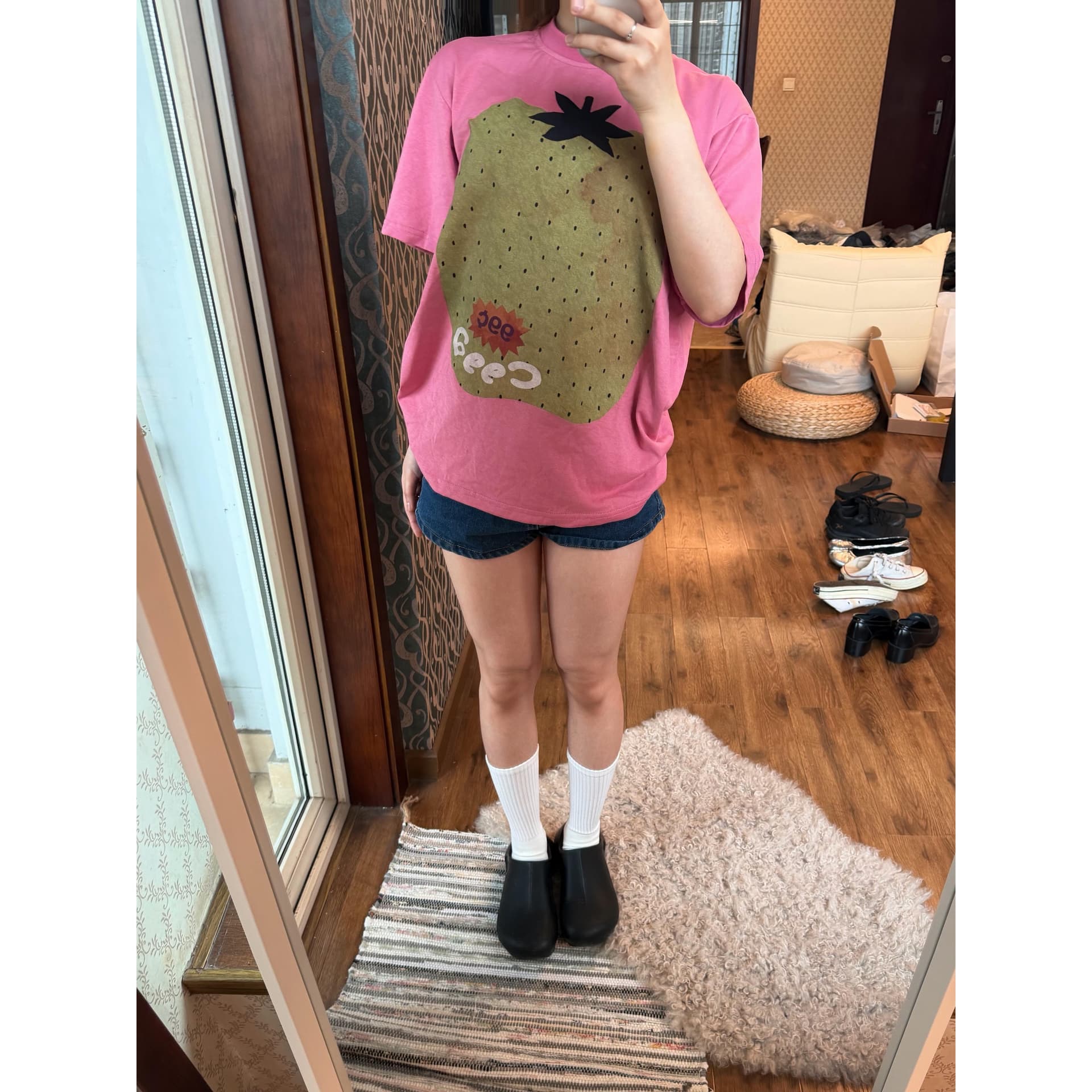 직접 만든 아메리칸 마 오래된 과일 프린트 반팔 티셔츠 남녀 여름 루즈핏 다용도 도파민 맨위 이미지 5