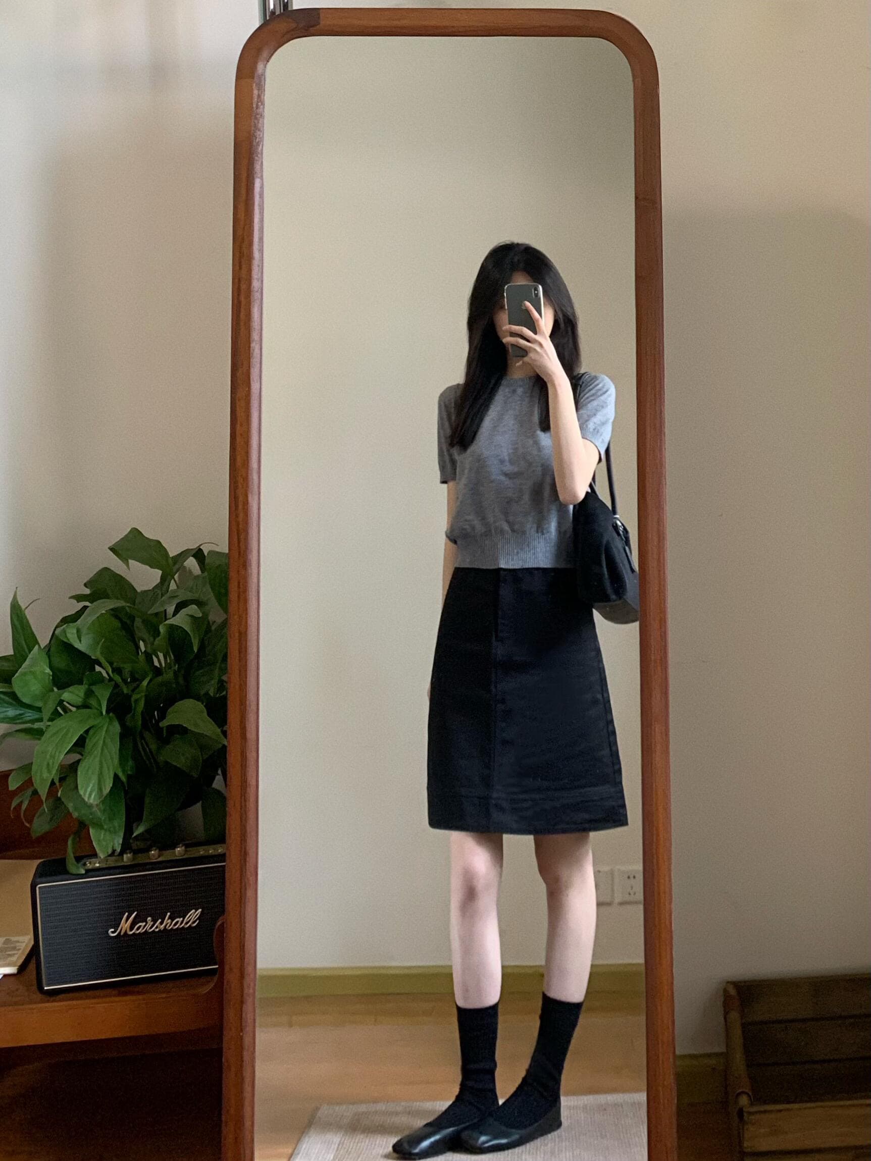 프랑스식 검정색 반신 스커트 지식인 중간 스커트 다용도 출퇴근 여름 캐주얼 카키 색 A라인 스커트 학원 미니 스커트 상세 이미지 2