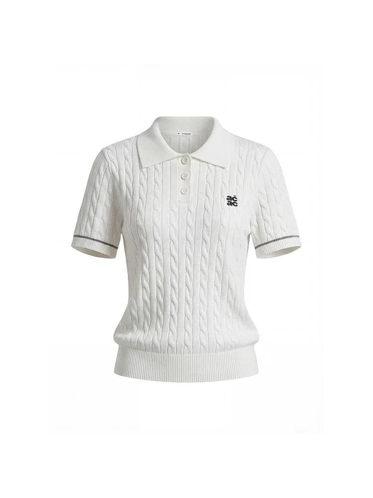achock 공식 가게 학원 스타일 레트로 몸매 가꾸기 슬림해 보이는 오래된 돈 바람 폴로 칼라 반팔 polo 니트 스웨터 t 상세 이미지 3