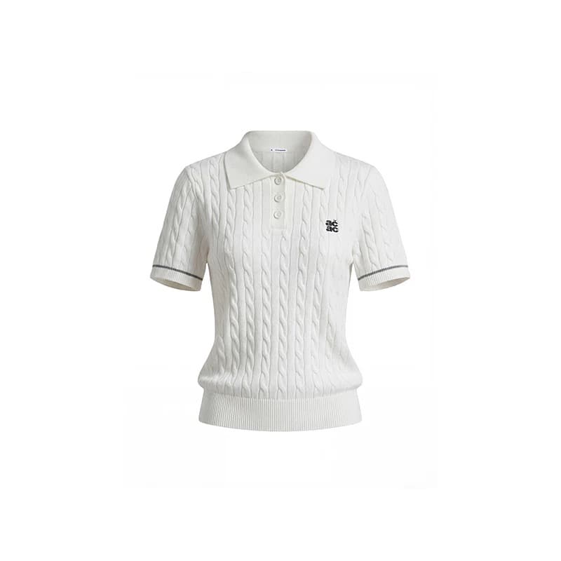 achock 공식 가게 학원 스타일 레트로 몸매 가꾸기 슬림해 보이는 오래된 돈 바람 폴로 칼라 반팔 polo 니트 스웨터 t 상세 이미지 4