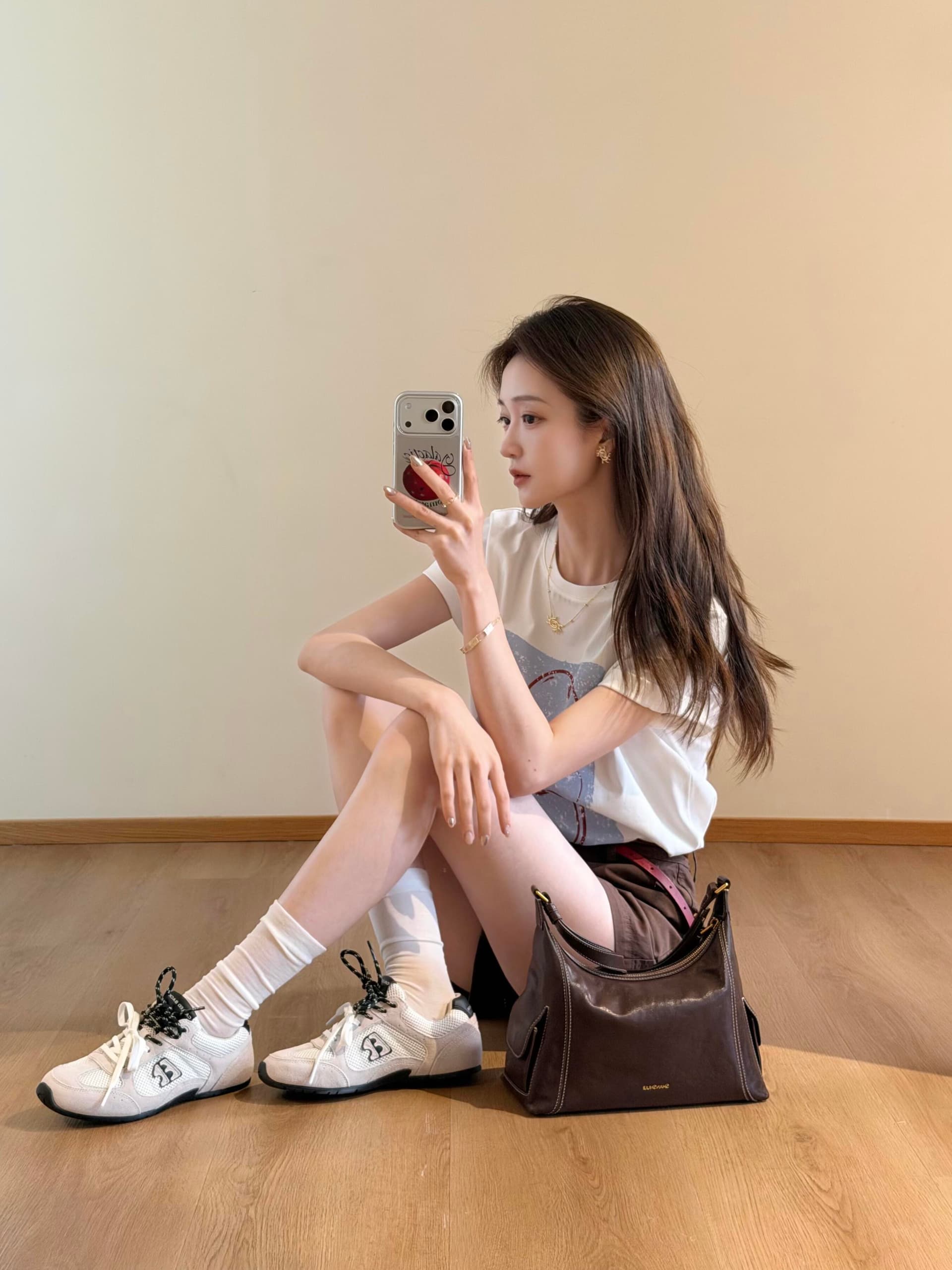 w.amber 길다 플러시 면 라운드 넥 프린트 티셔츠 여성 2026 여름 새로운 루즈핏 캐주얼 긍정적 인 어깨 반팔 맨위 상세 이미지 8