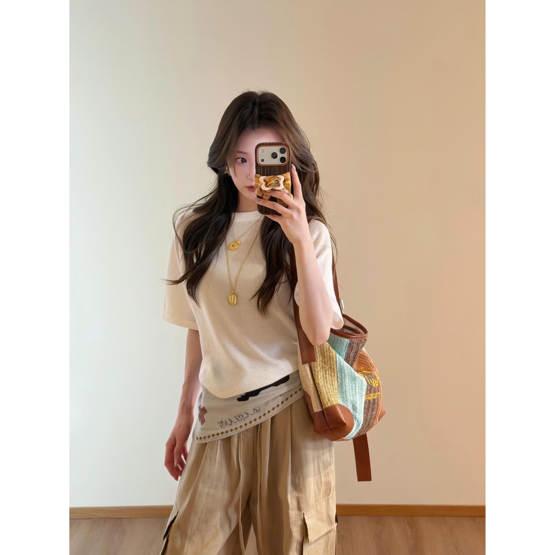 초기 면 그리고 종이 실 포함 양모 반팔 니트 스웨터 여성 26 여름 홀로우 아웃 라운드 넥 가을 어깨 루즈핏 티셔츠 맨위 이미지 5