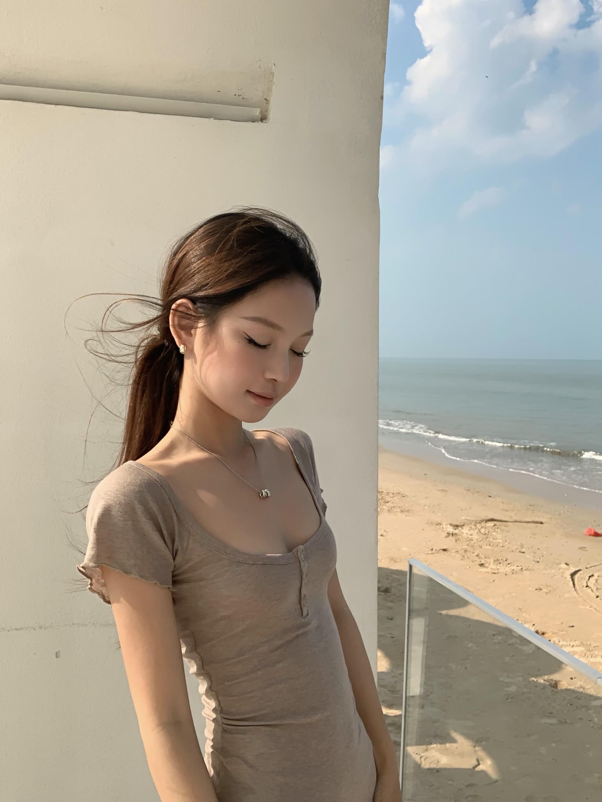 한 남자 t 대 u 칼라 반팔 티셔츠 여성 여름 프로 피부 얇고 가벼운 작은 날다 소매 맨위 상세 이미지 3
