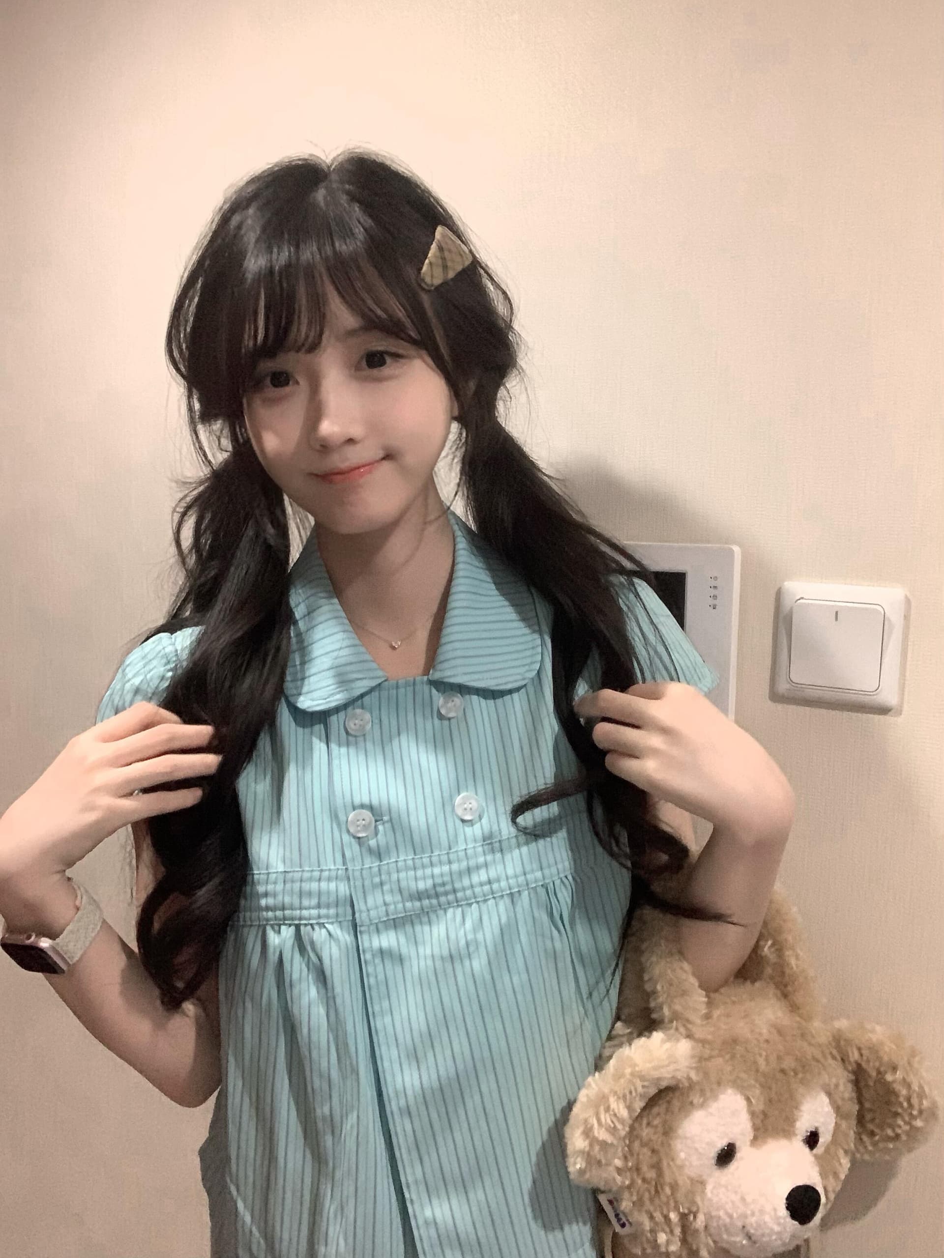 여름 달콤함 느긋한 베이비 칼라 이중 버튼 스트라이프 셔츠 루즈핏 슬림해 보이는 문예 작은 셔츠 이미지 3