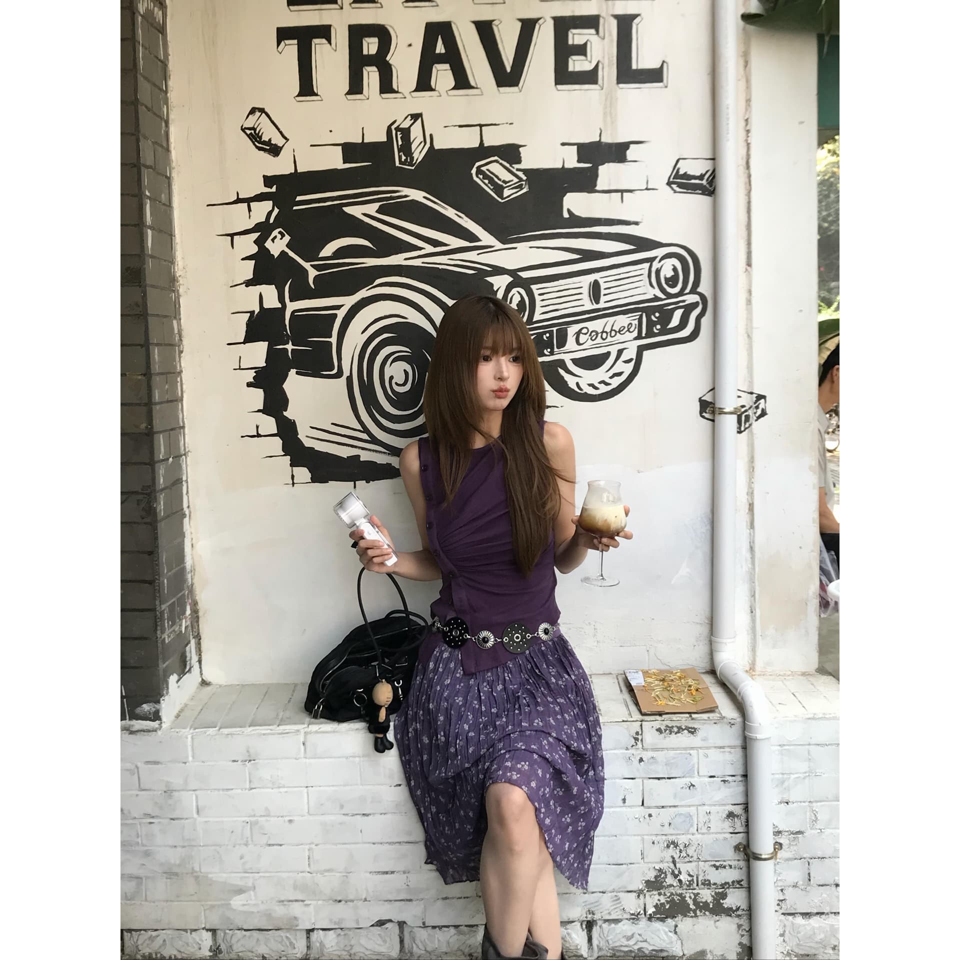 보트넥 레이스업 리본 명중 Pleat 단추 조끼 이미지 5