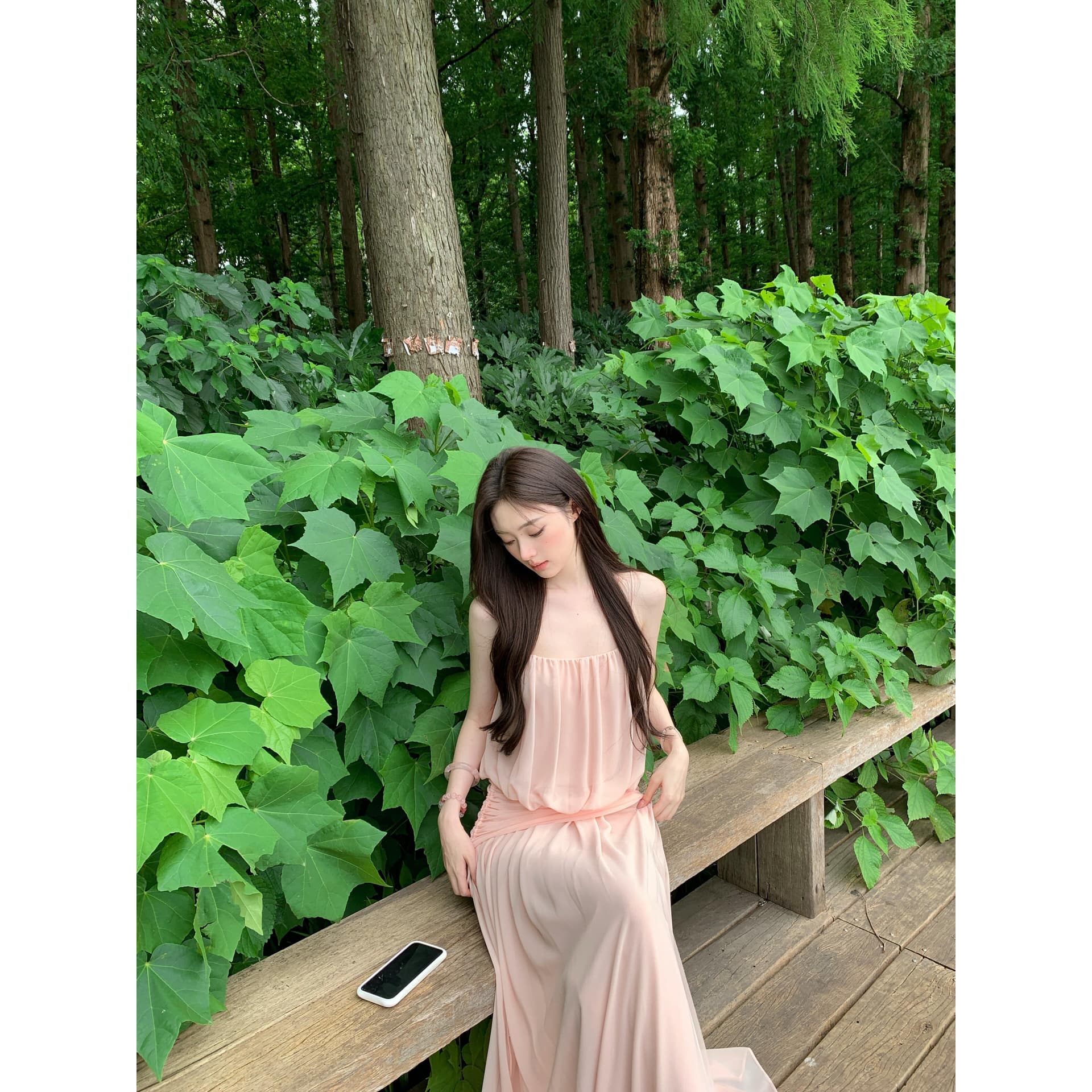 fbblimit 거즈 남자 댄스 여름 도루 가을 센스 허리 수축 드레스 높음 트임 쉬폰 슬립 롱 스커트 이미지 5