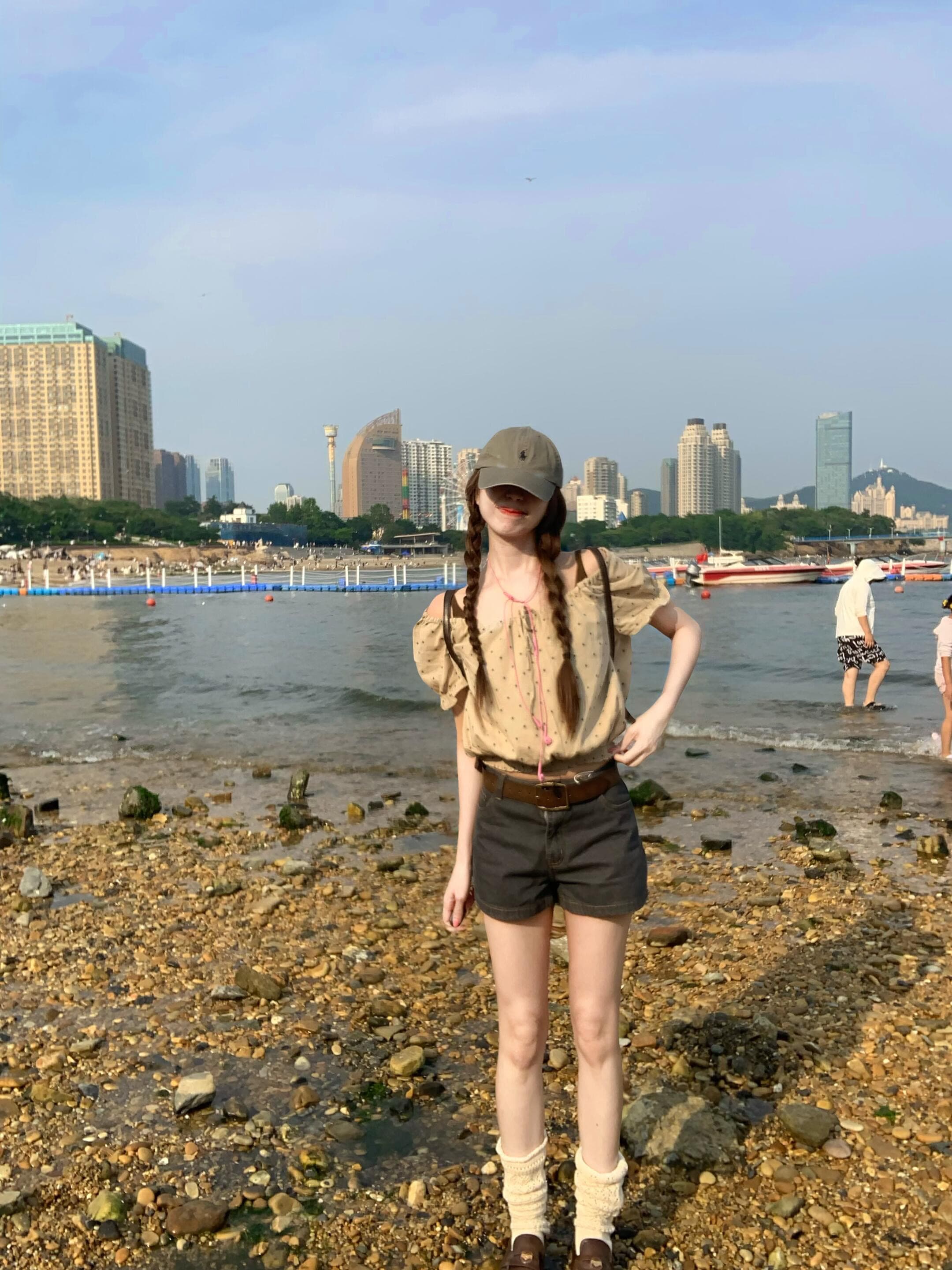 프랑스식 배색 다이아몬드 모양 자카드 거품 소매 밴딩 반팔 여성 셔츠 상세 이미지 3