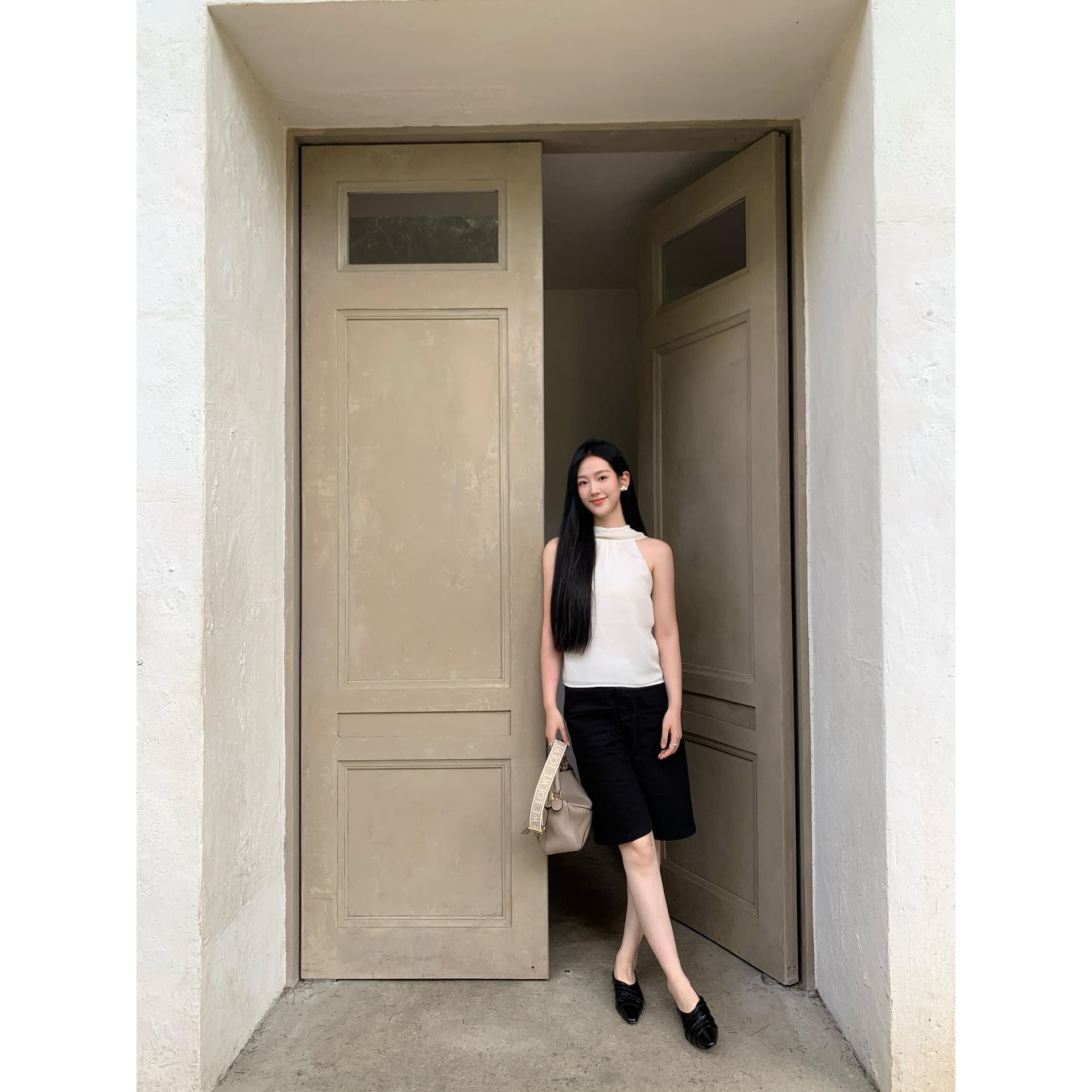리본 스탠드 칼라 행침 목 민소매 조끼 맨위 이미지 5