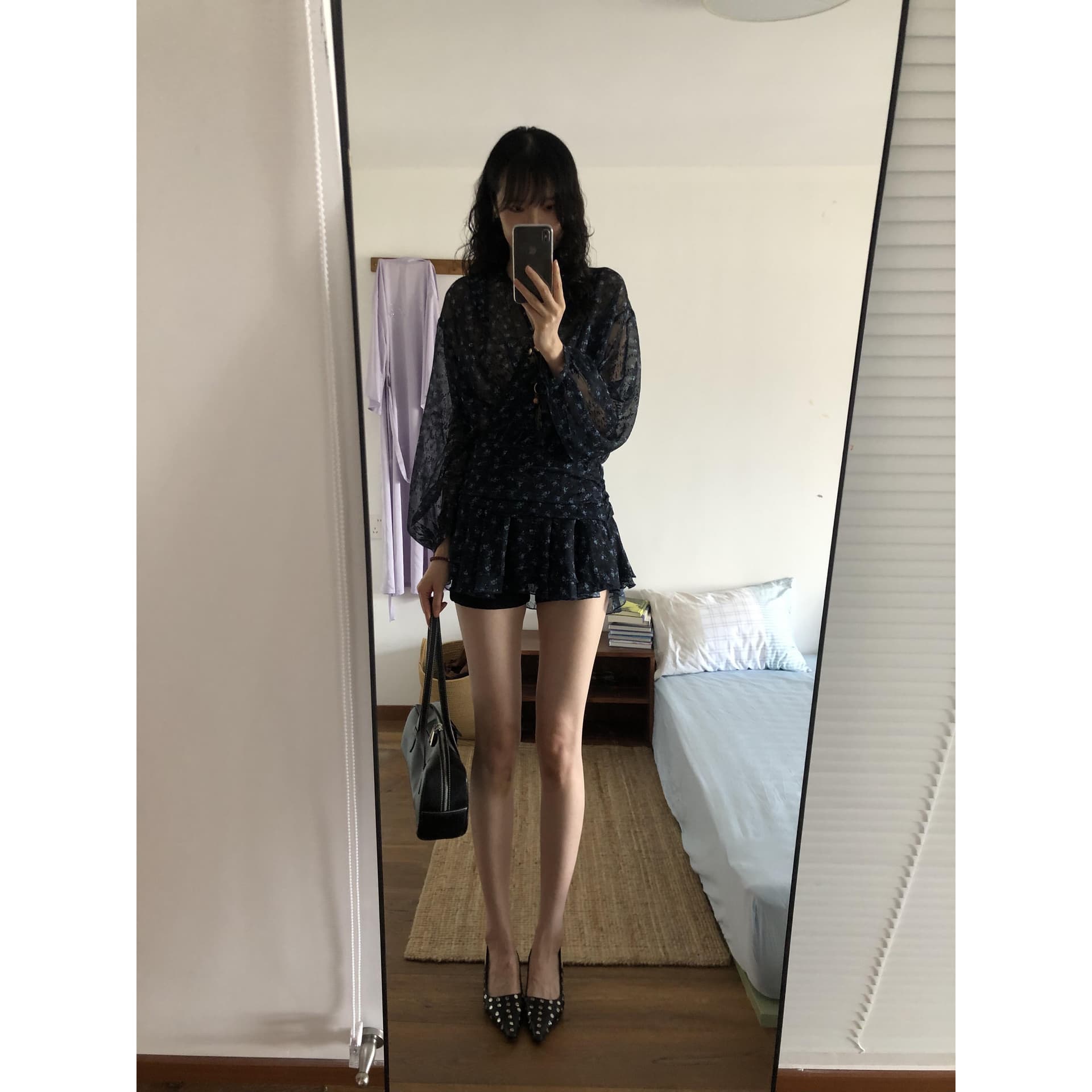 프랑스식 레트로 V넥 꽃무늬 긴팔 시폰 셔츠 여성 이른 가을 몸매 가꾸기 슬림해 보이는 디자인 센스 얇은 스타일 맨위 이미지 5
