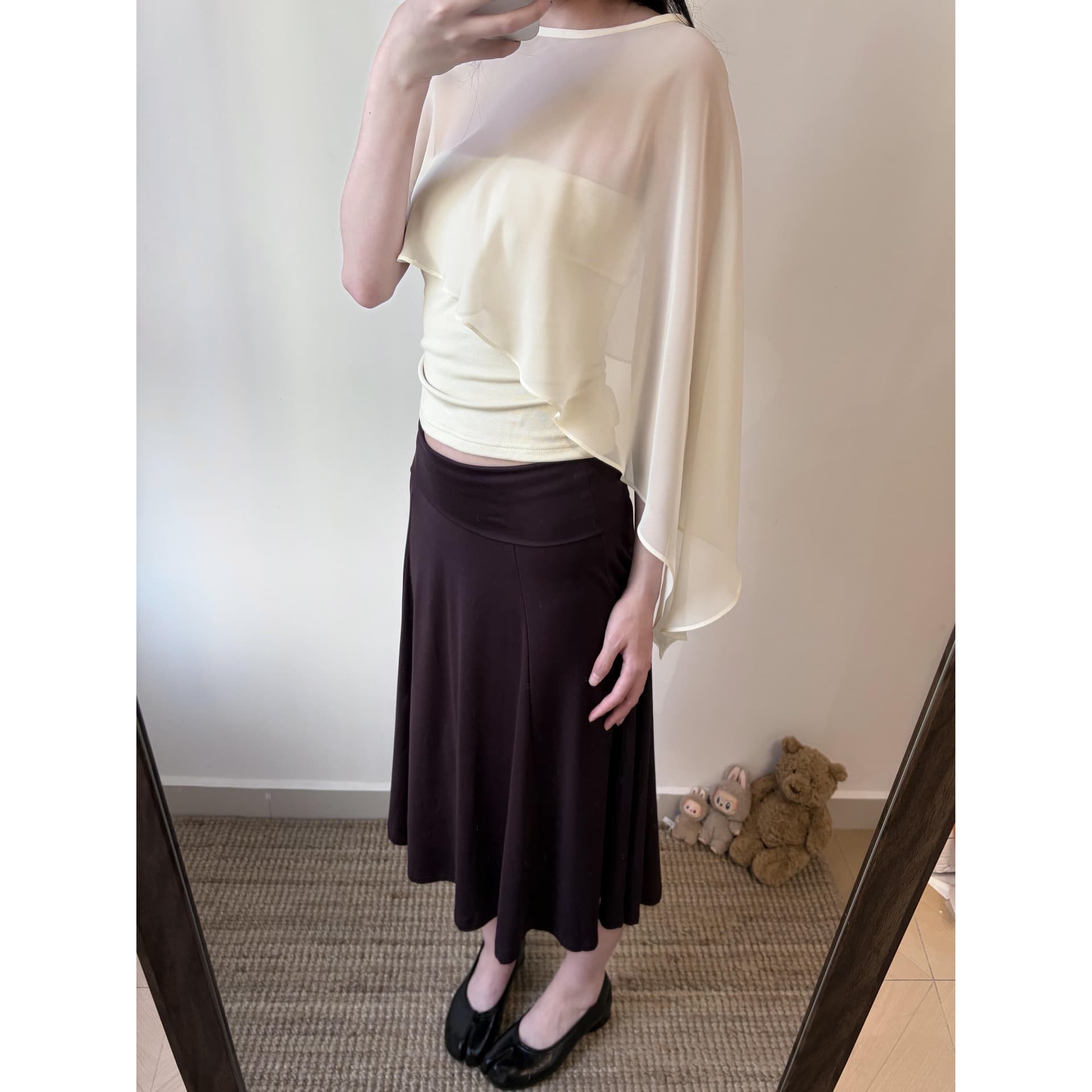 페이크 레이어드 망토 쉬폰 블라우스 반팔 티셔츠 여성 여름 새로운 한 부서 몸매 가꾸기 디자인 센스 작은 대중 불규칙 맨위 이미지 5