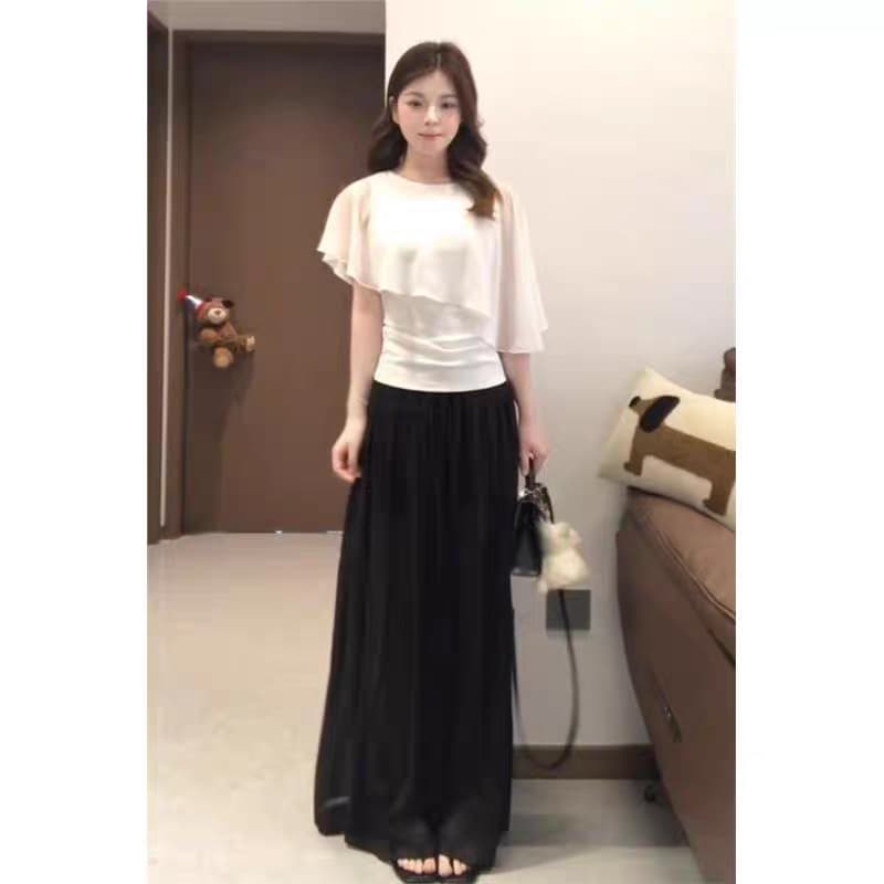 패치워크 페이크 레이어드 프릴 반팔 티셔츠 여성 여름 한 부서 몸매 가꾸기 다용도 품격 슬림해 보이는 맨위 상세 이미지 1