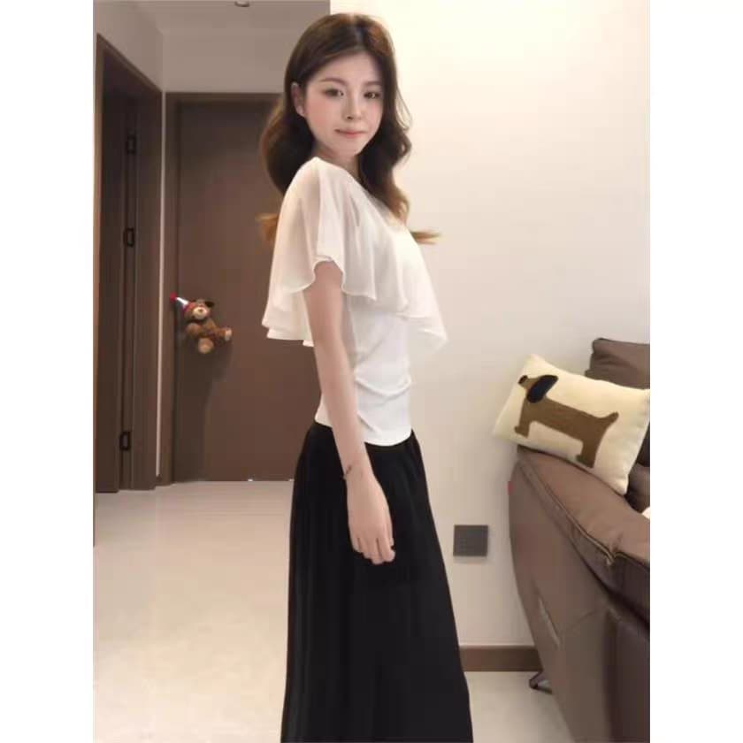 패치워크 페이크 레이어드 프릴 반팔 티셔츠 여성 여름 한 부서 몸매 가꾸기 다용도 품격 슬림해 보이는 맨위 상세 이미지 3