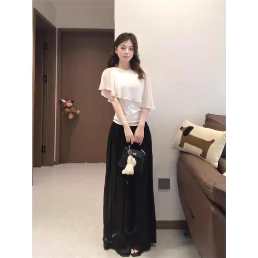 패치워크 페이크 레이어드 프릴 반팔 티셔츠 여성 여름 한 부서 몸매 가꾸기 다용도 품격 슬림해 보이는 맨위 상세 이미지 4