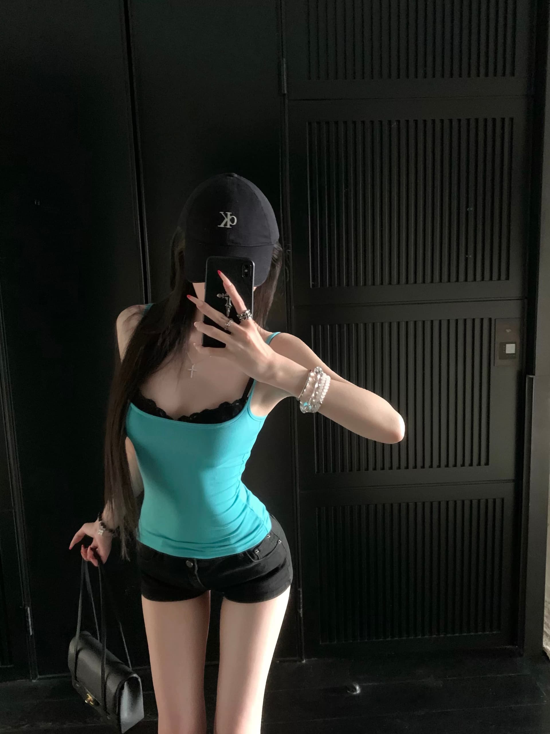 021ope 선택하지 마라. 가죽 자이언트 디스플레이 화이트 레이스 측면 소나무 스톤 그린 허리 수축 슬림해 보이는 슬립 핫걸 몸매 가꾸기 조끼 이미지 3