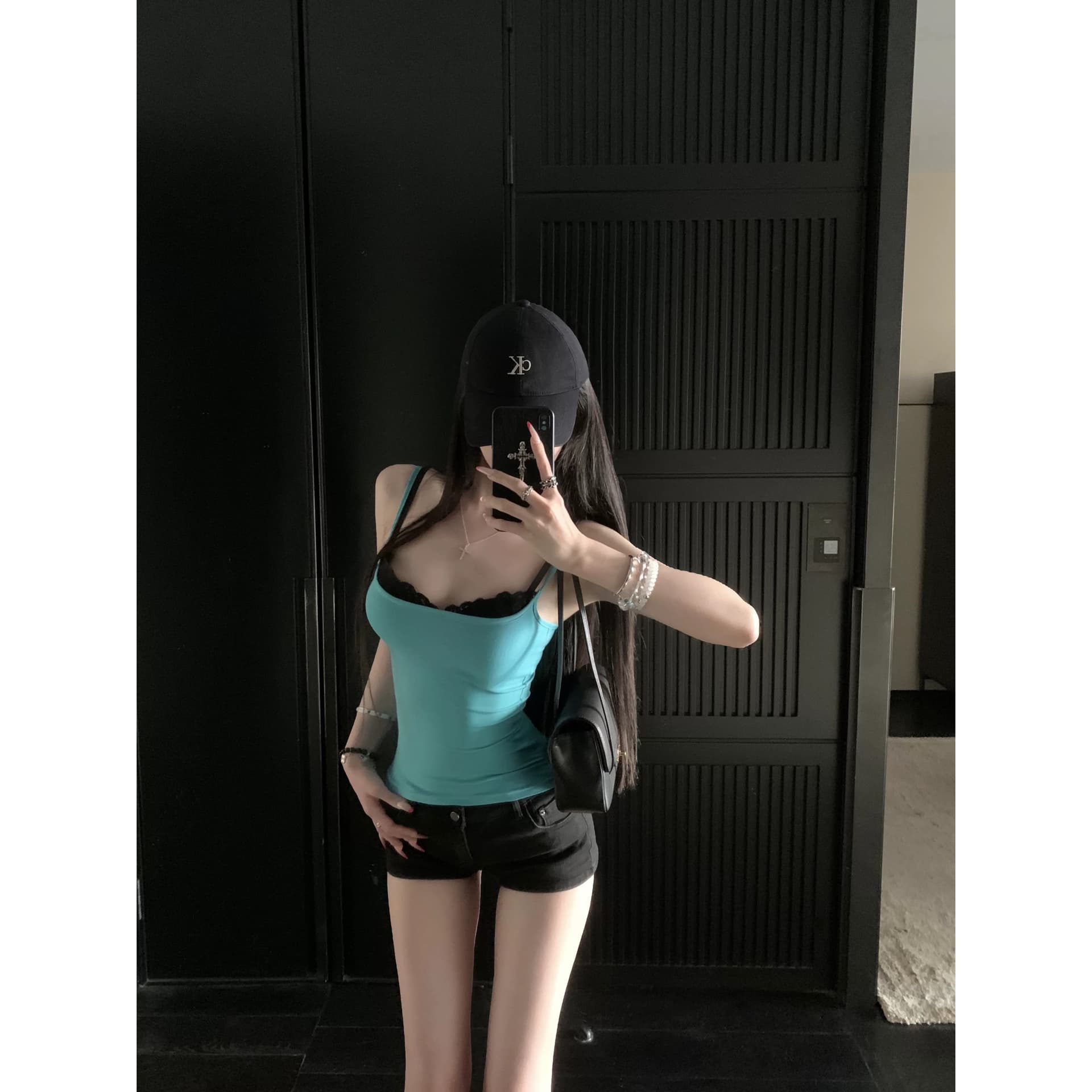 021ope 선택하지 마라. 가죽 자이언트 디스플레이 화이트 레이스 측면 소나무 스톤 그린 허리 수축 슬림해 보이는 슬립 핫걸 몸매 가꾸기 조끼 이미지 5