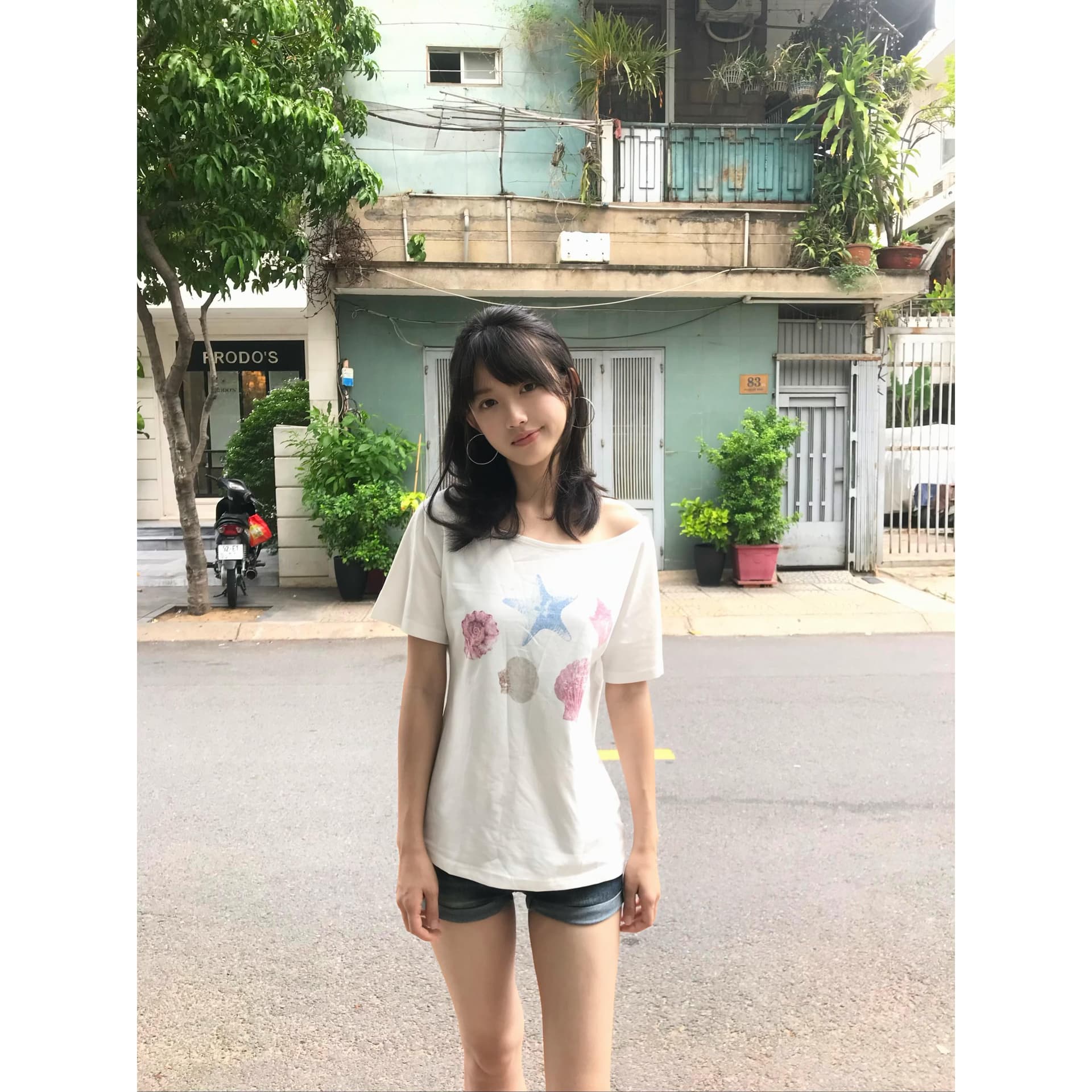ariseism 아메리칸 레트로 불가사리 프린트 비스듬한 어깨 반팔 티셔츠 여성 여름 새로운 몸매 가꾸기 맨위 이미지 5