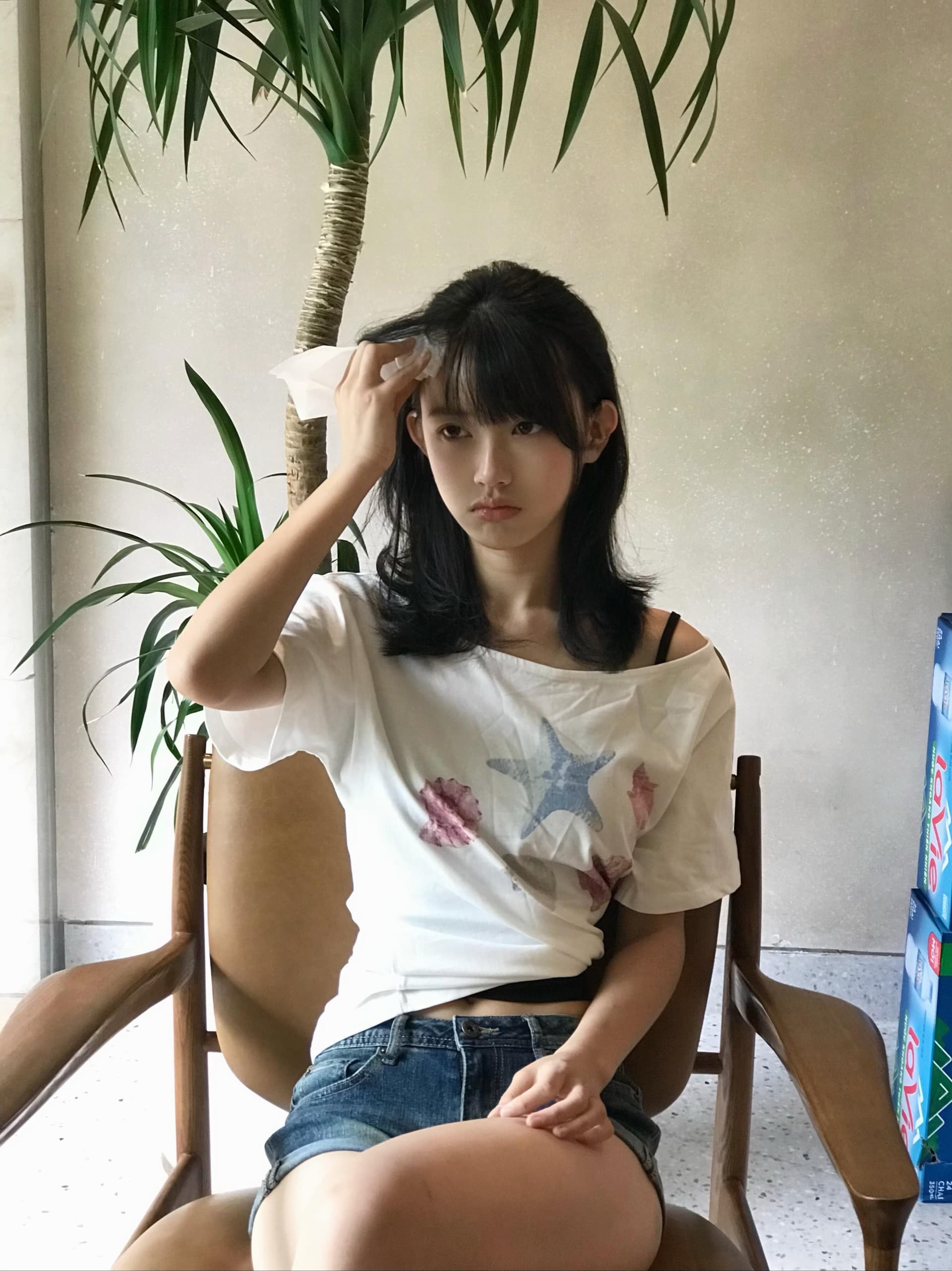 ariseism 아메리칸 레트로 불가사리 프린트 비스듬한 어깨 반팔 티셔츠 여성 여름 새로운 몸매 가꾸기 맨위 상세 이미지 1