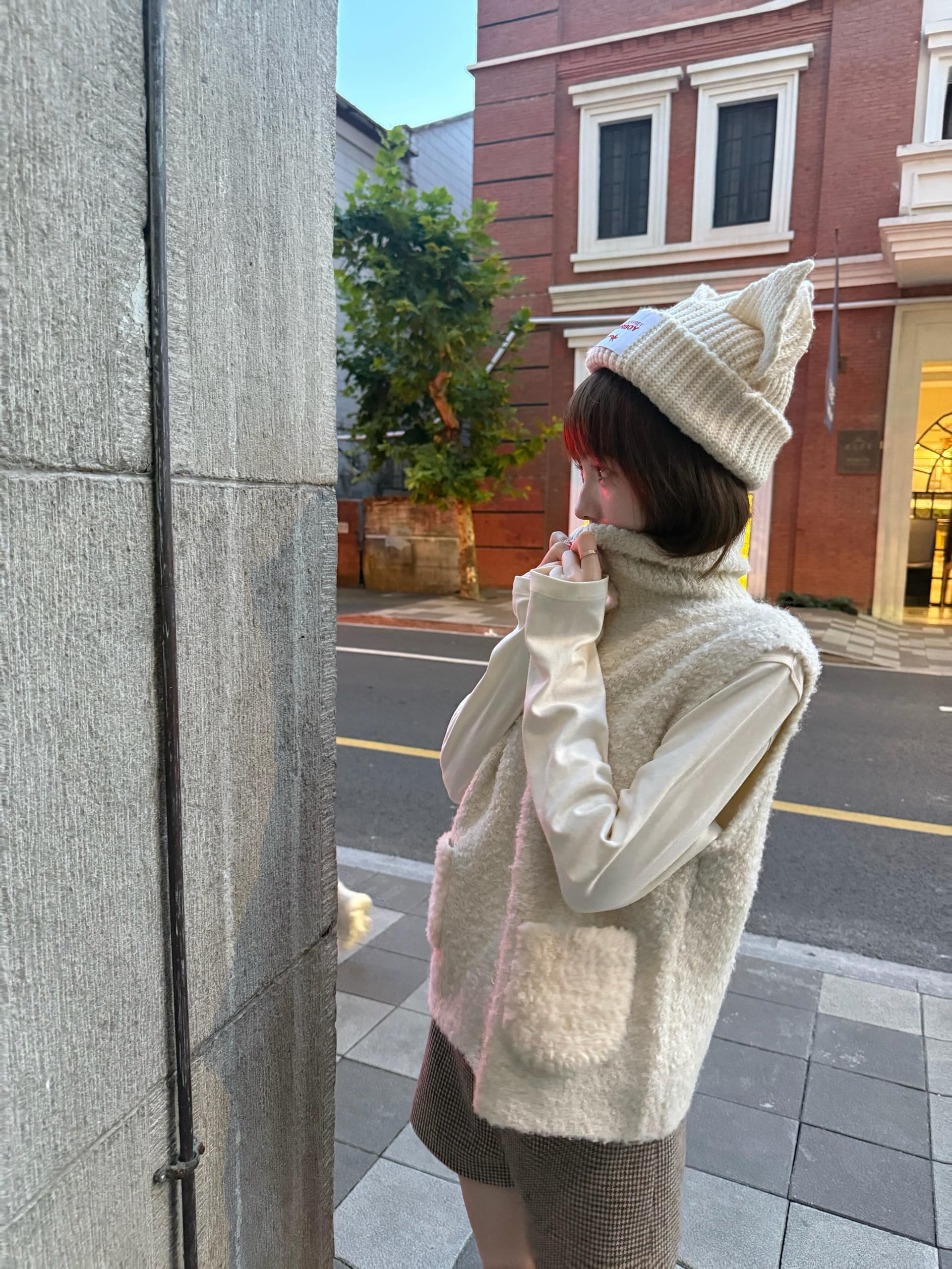 작은 어린 양 민소매 어깨 스탠드 칼라 양털 플리스 베스트 조끼 여성 작은 키 스택 착용 플리스 재킷 상세 이미지 4