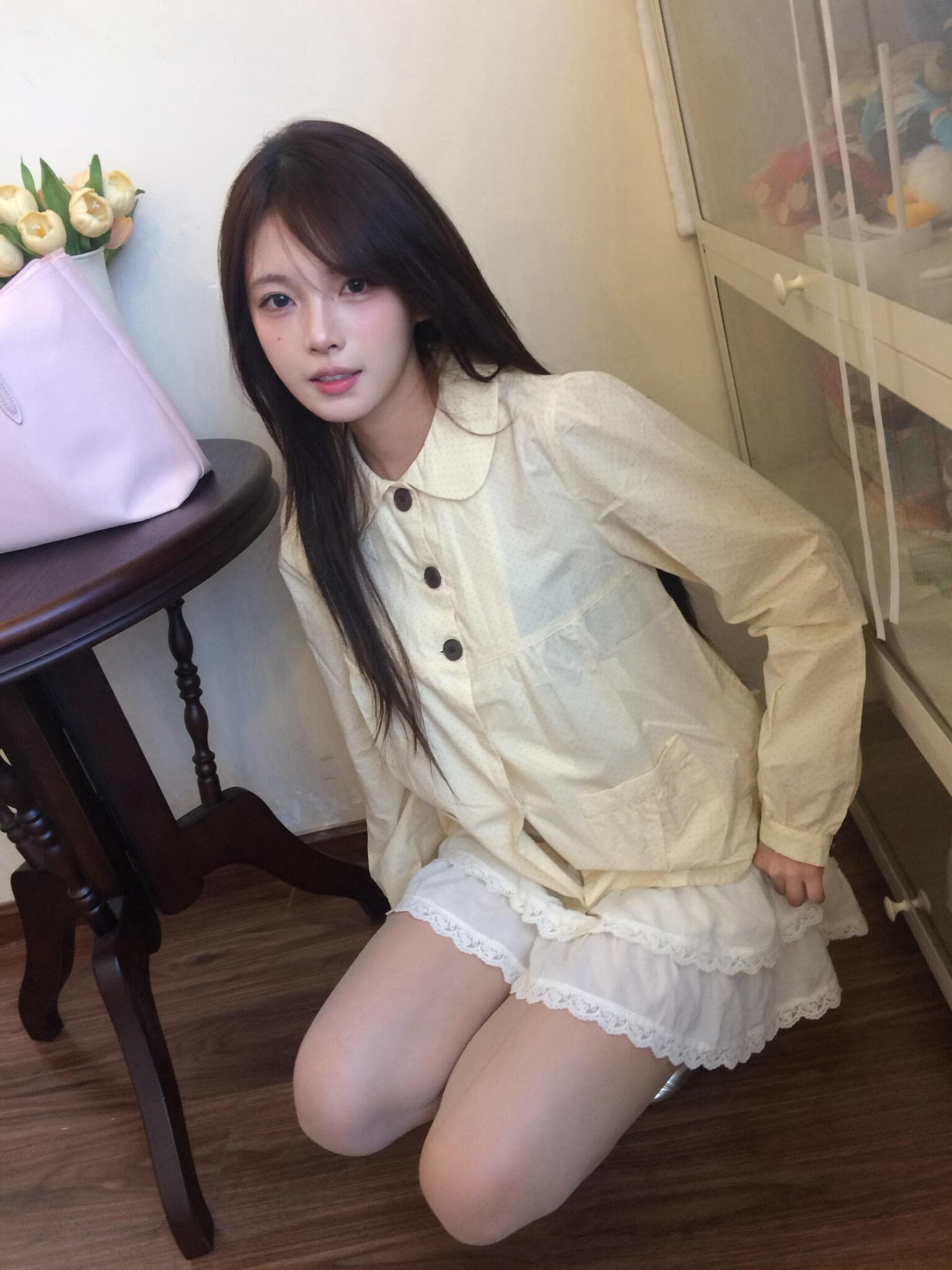 베이비 칼라 도트 무늬 주머니 주름 반팔 티셔츠 여성 여름 새로운 레트로 캐주얼 슬림해 보이는 인형 셔츠 셔츠 상세 이미지 4