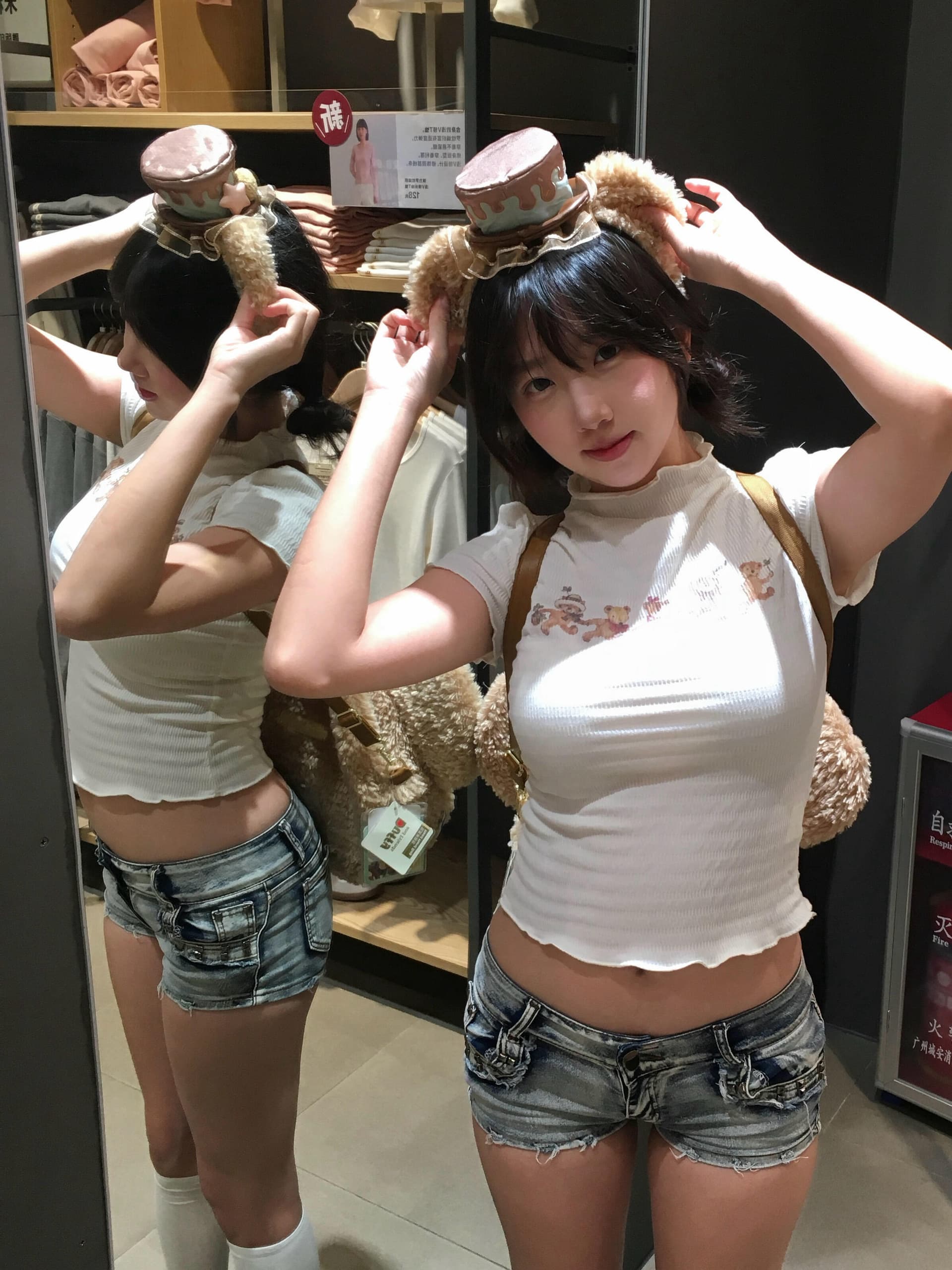 아메리칸 레트로 작은 곰 프린트 프릴 반팔 티셔츠 여성 여름 새로운 몸매 가꾸기 맨위 이미지 4