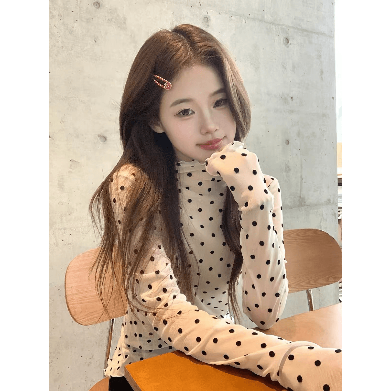 한 부서 아름다운 도트 무늬 티셔츠 여성 가을 레트로 만나는 부드러운 프릴 인사이드 가져 가라. 만나는 맨위 이미지 5