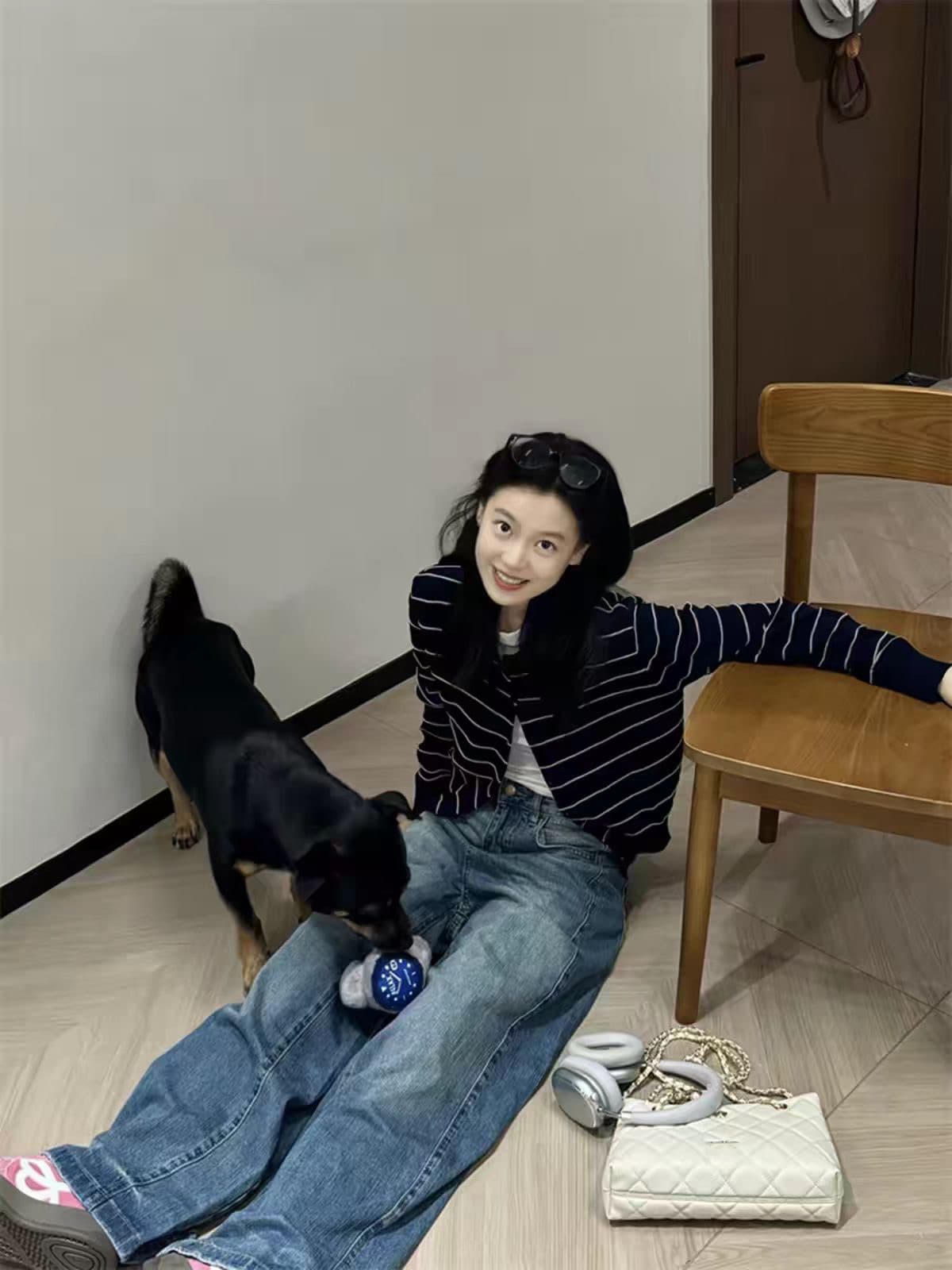 한 부서 해군 스트라이프 니트 스웨터 여성 가을 고급 캐주얼 다용도 두꺼운 긴팔 카디건 코트