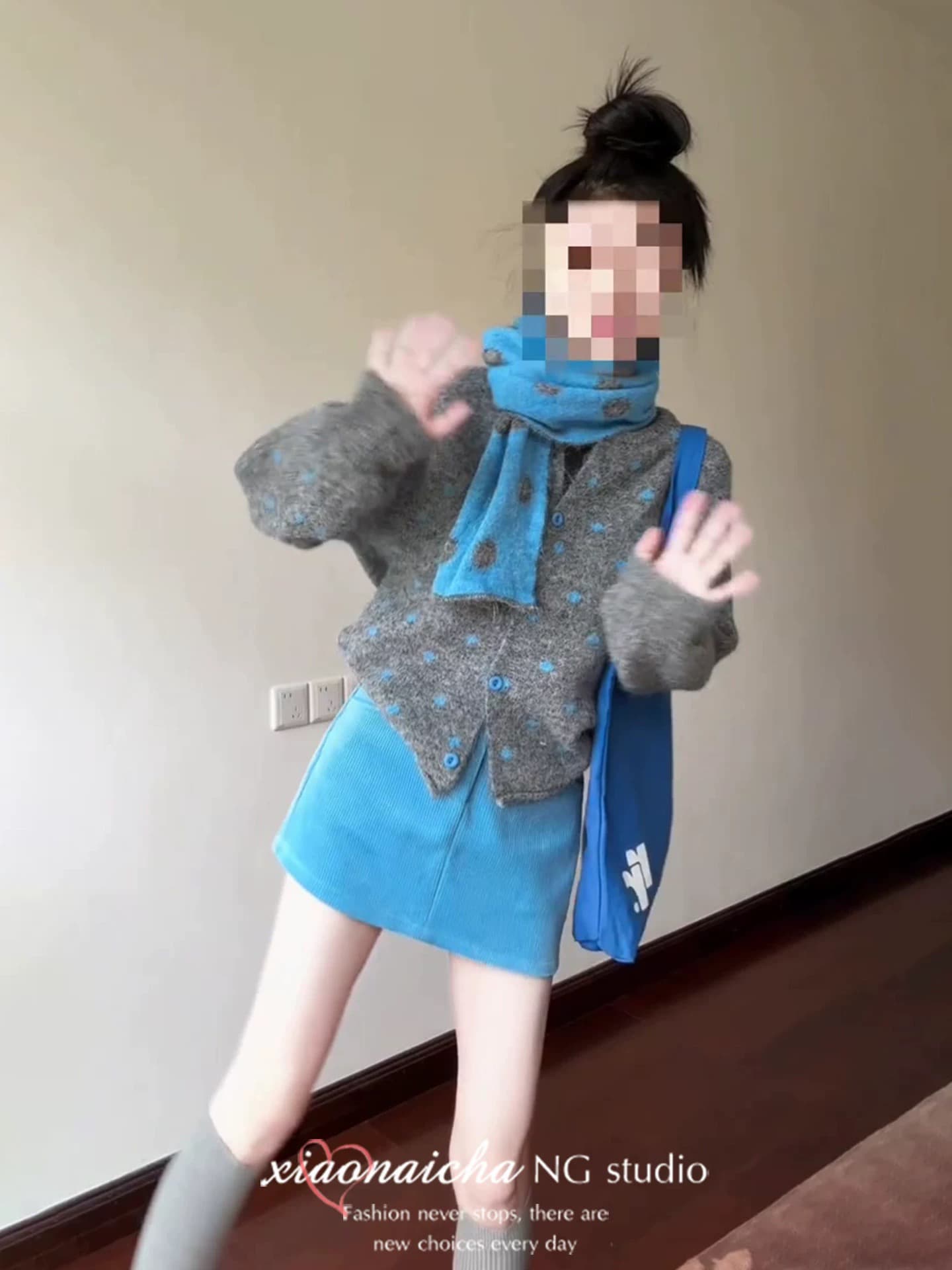 한 부서 착용 가져 가라. 회색 도트 무늬 스웨터 니트 오픈 가디건 여성 가을 겨울철 느긋한 루즈핏 캐주얼 한 마디 반 스커트 세트 상세 이미지 3