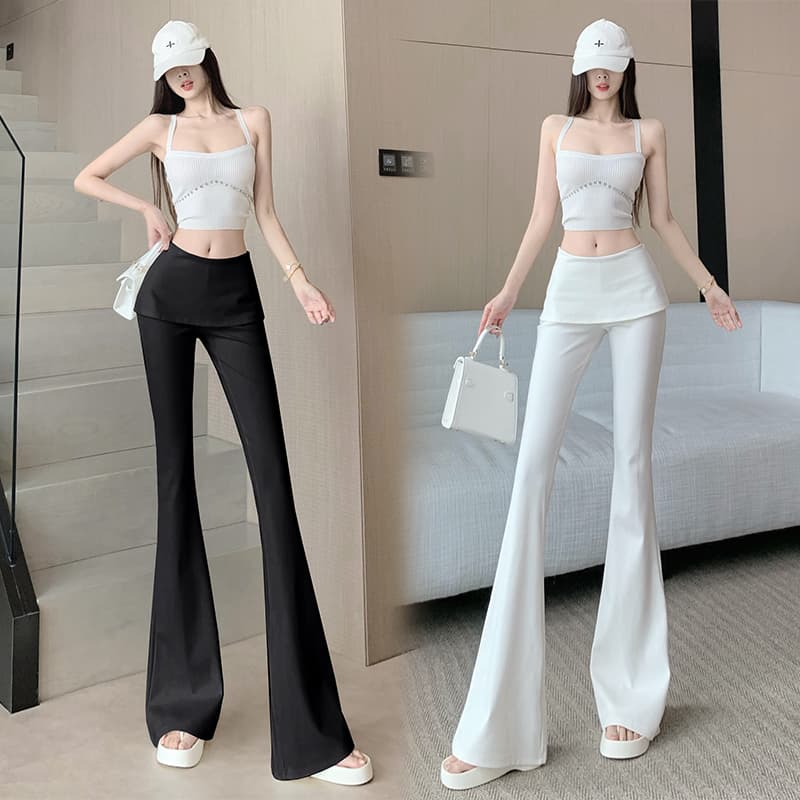 검정색 부츠컷 정장 바지 여성 여름 얇은 스타일 디자인 센스 페이크 레이어드 패치워크 로우 웨이스트 캐주얼 바지 도루 센스 바닥 청소 바지 이미지 3
