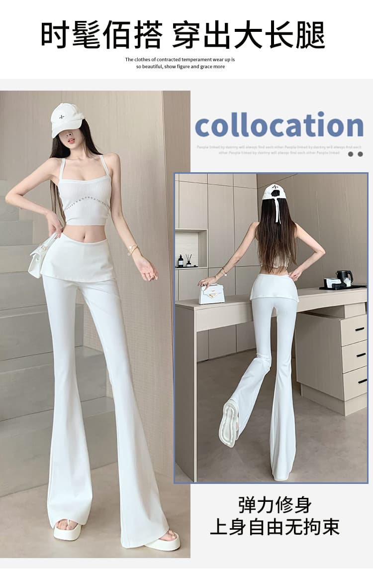 검정색 부츠컷 정장 바지 여성 여름 얇은 스타일 디자인 센스 페이크 레이어드 패치워크 로우 웨이스트 캐주얼 바지 도루 센스 바닥 청소 바지 상세 이미지 3