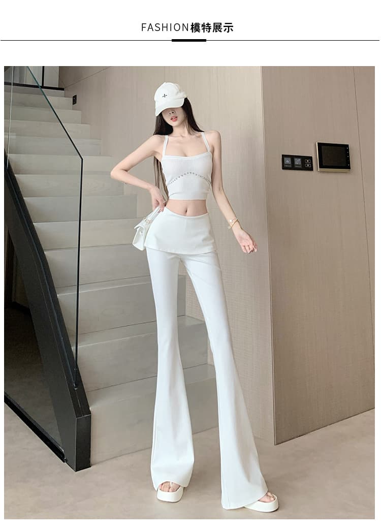 검정색 부츠컷 정장 바지 여성 여름 얇은 스타일 디자인 센스 페이크 레이어드 패치워크 로우 웨이스트 캐주얼 바지 도루 센스 바닥 청소 바지 상세 이미지 13