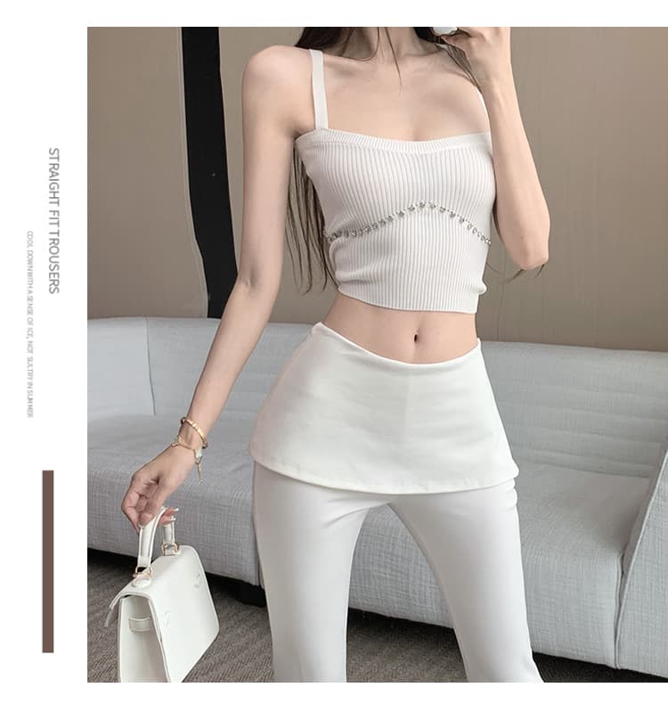 검정색 부츠컷 정장 바지 여성 여름 얇은 스타일 디자인 센스 페이크 레이어드 패치워크 로우 웨이스트 캐주얼 바지 도루 센스 바닥 청소 바지 상세 이미지 16