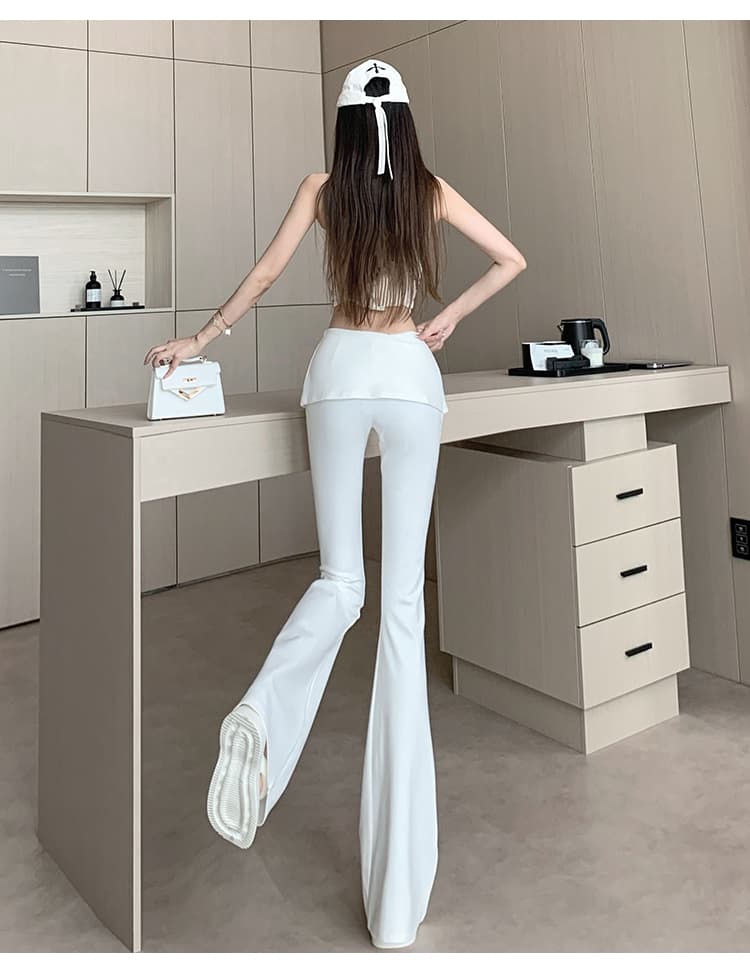 검정색 부츠컷 정장 바지 여성 여름 얇은 스타일 디자인 센스 페이크 레이어드 패치워크 로우 웨이스트 캐주얼 바지 도루 센스 바닥 청소 바지 상세 이미지 23
