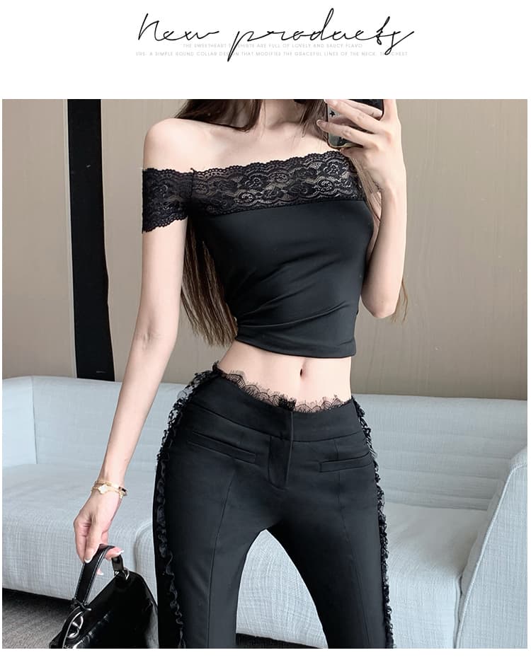gagaopt 디자인 센스 레이스 조각 부츠컷 바지 여성 타이트 슬림해 보이는 하이웨이스트 캐주얼 바지 도루 센스 바닥 청소 바지 봄 상세 이미지 12
