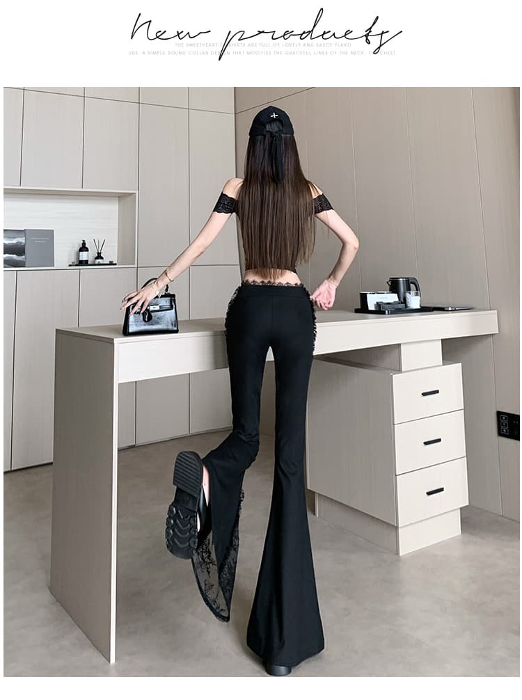 gagaopt 디자인 센스 레이스 조각 부츠컷 바지 여성 타이트 슬림해 보이는 하이웨이스트 캐주얼 바지 도루 센스 바닥 청소 바지 봄 상세 이미지 22