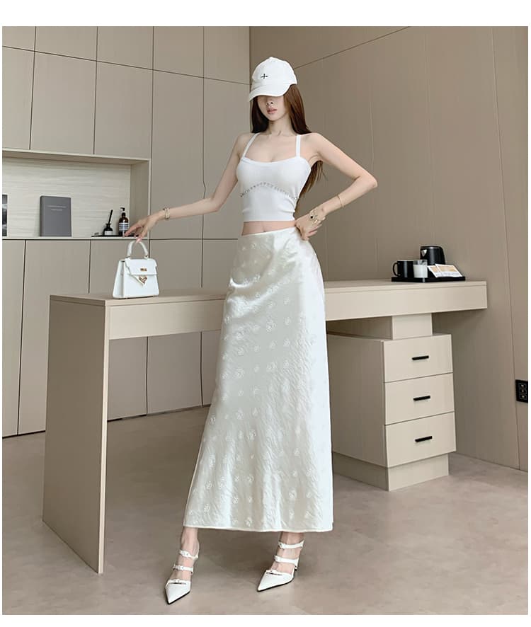 프랑스식 레트로 아세트산 새틴 반 스커트 디자인 센스 측면 트임 타이트 스커트 롱 스커트 출퇴근 자카드 인어 꼬리 반신 스커트 여성 상세 이미지 21