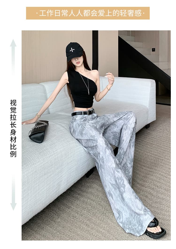 레트로 프린트 면 린넨 얼음 실크 와이드 레깅스 바지 여름 디자인 센스 높은 허리 바지 도루 가을 센스 캐주얼 바닥 청소 스트레이트 팬츠 상세 이미지 3
