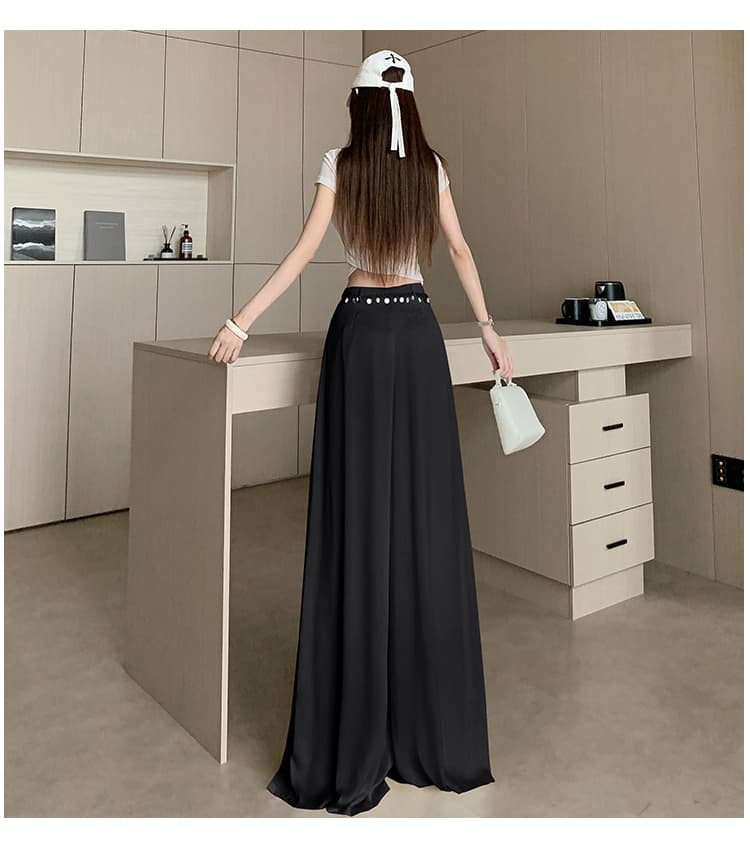 베이지 색 캐주얼 바지 여성 여름 얇은 스타일 패션 하이웨이스트 와이드 레그 팬츠 치마 불규칙 프릴 트임 바닥 청소 바지 상세 이미지 33