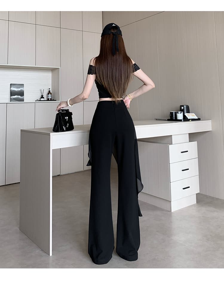 우아한 레이스 조각 부츠컷 바지 여름 얇은 스타일 디자인 센스 랩스커트팬츠 하이웨이스트 캐주얼 바지 디스플레이 높음 슬림해 보이는 몸매 가꾸기 바지 상세 이미지 22