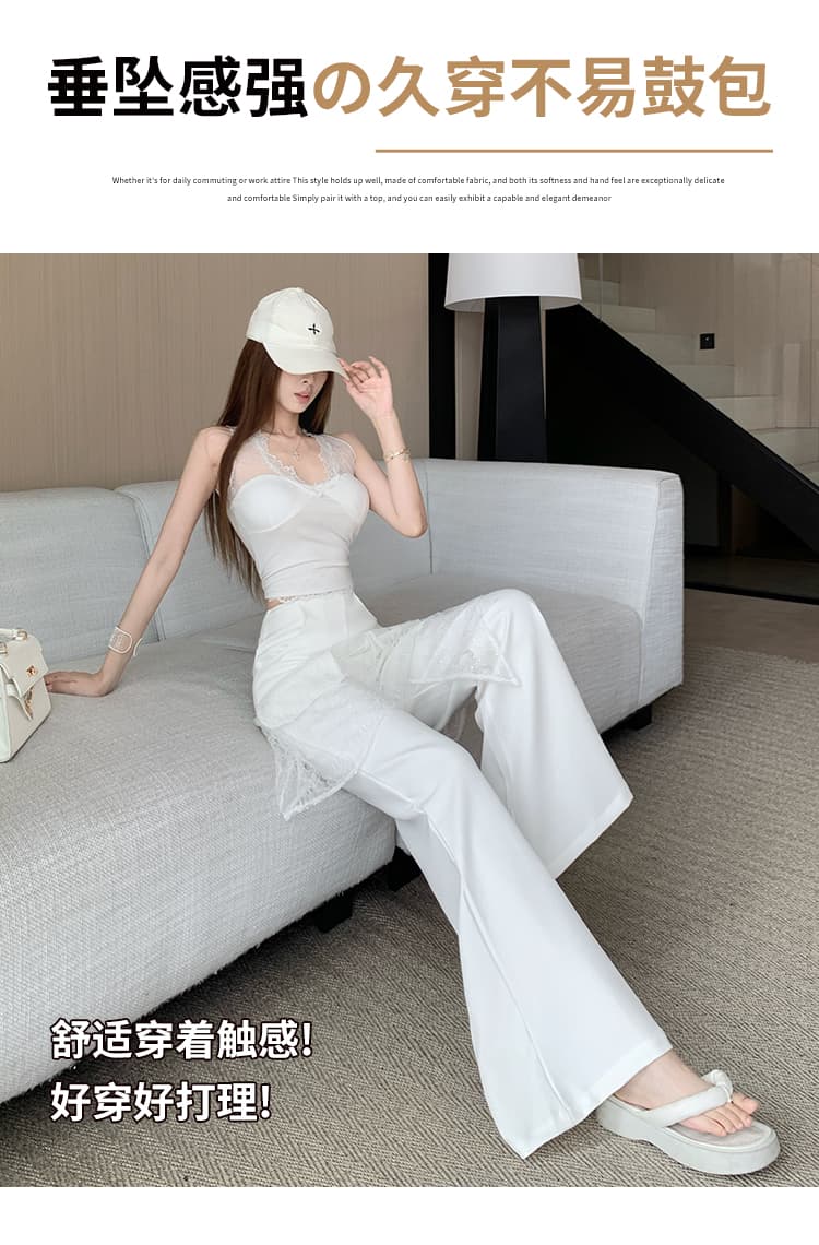 화이트 스택 착용 랩스커트팬츠 와이드 레깅스 바지 여름 얇은 스타일 페이크 레이어드 패치워크 하이웨이스트 도루 센스 스트레이트 바닥 청소 캐주얼 바지 상세 이미지 7