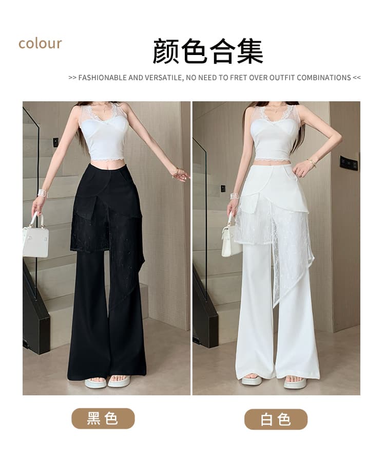 불규칙 랩스커트팬츠 페이크 레이어드 넓은 다리 정장 바지 여성 여름 디자인 센스 화이트 하이웨이스트 캐주얼 바지 도루 센스 바닥 청소 바지 상세 이미지 11