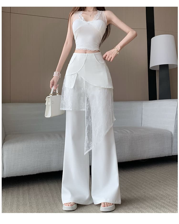 불규칙 랩스커트팬츠 페이크 레이어드 넓은 다리 정장 바지 여성 여름 디자인 센스 화이트 하이웨이스트 캐주얼 바지 도루 센스 바닥 청소 바지 상세 이미지 20