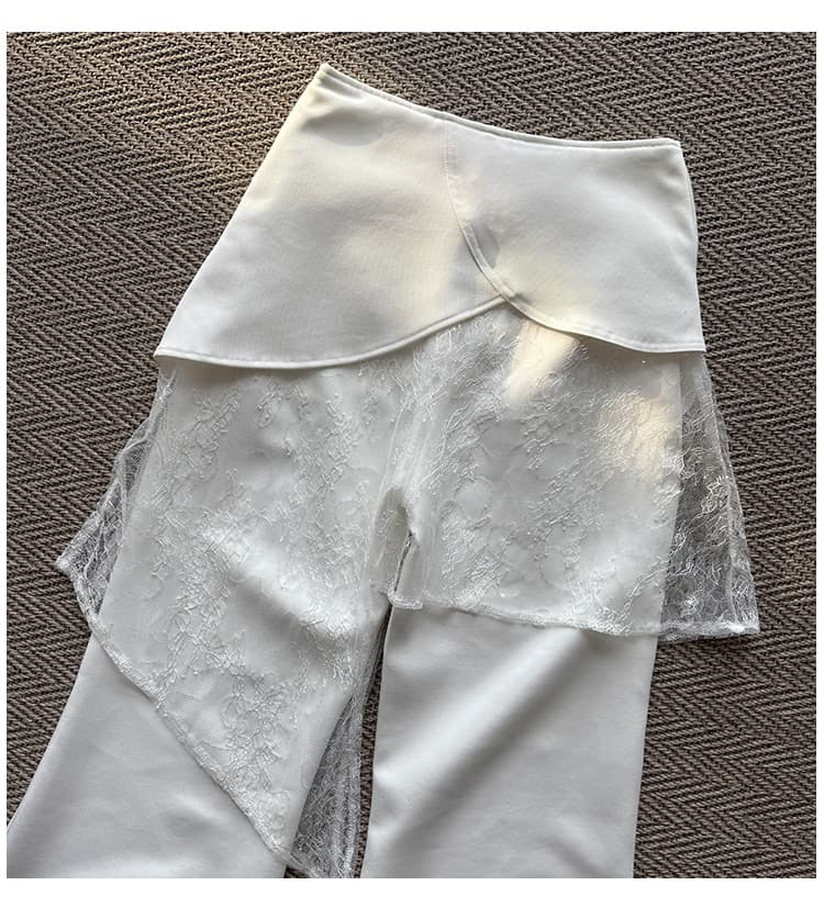 불규칙 랩스커트팬츠 페이크 레이어드 넓은 다리 정장 바지 여성 여름 디자인 센스 화이트 하이웨이스트 캐주얼 바지 도루 센스 바닥 청소 바지 상세 이미지 25