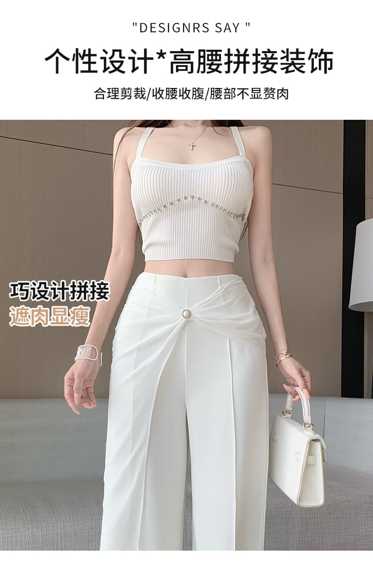 망사 레이스 정장 와이드 레깅스 바지 여름 디자인 센스 페이크 레이어드 높은 허리 바지 캐주얼 도루 센스 부츠컷 바지 바지 상세 이미지 3