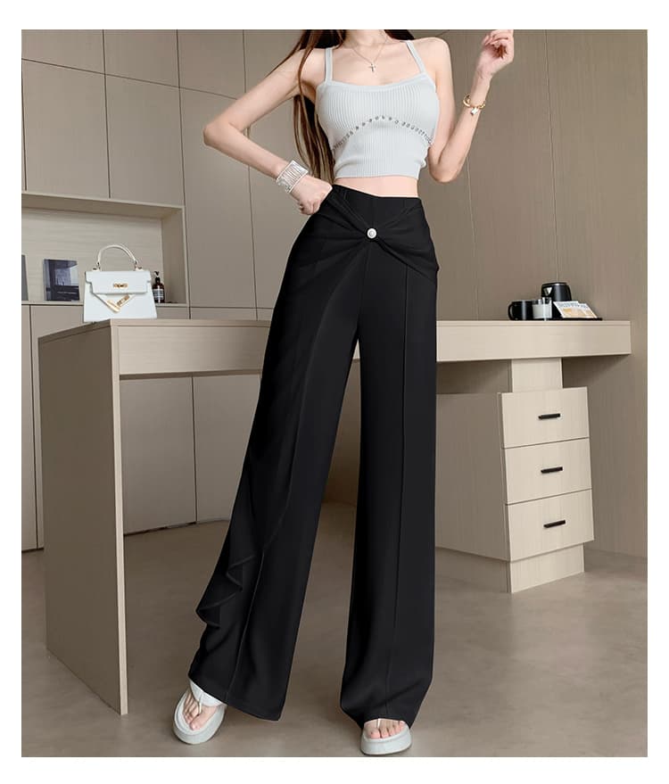 망사 레이스 정장 와이드 레깅스 바지 여름 디자인 센스 페이크 레이어드 높은 허리 바지 캐주얼 도루 센스 부츠컷 바지 바지 상세 이미지 29