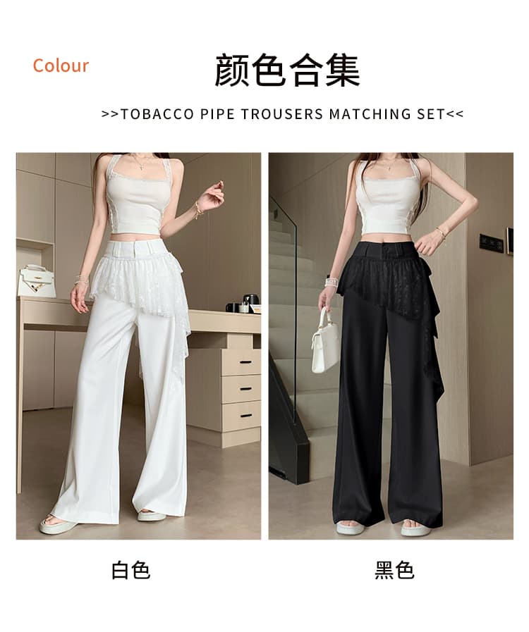 한 부서 바람 랩스커트팬츠 망사 패치워크 페이크 레이어드 스트레이트 팬츠 여성 26 여름 섹션 디자인 센스 자카드 공예 캐주얼 바지 상세 이미지 12