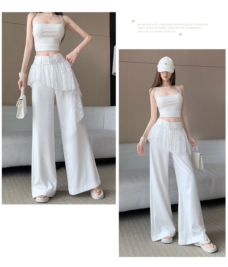 한 부서 바람 랩스커트팬츠 망사 패치워크 페이크 레이어드 스트레이트 팬츠 여성 26 여름 섹션 디자인 센스 자카드 공예 캐주얼 바지 상세 이미지 16