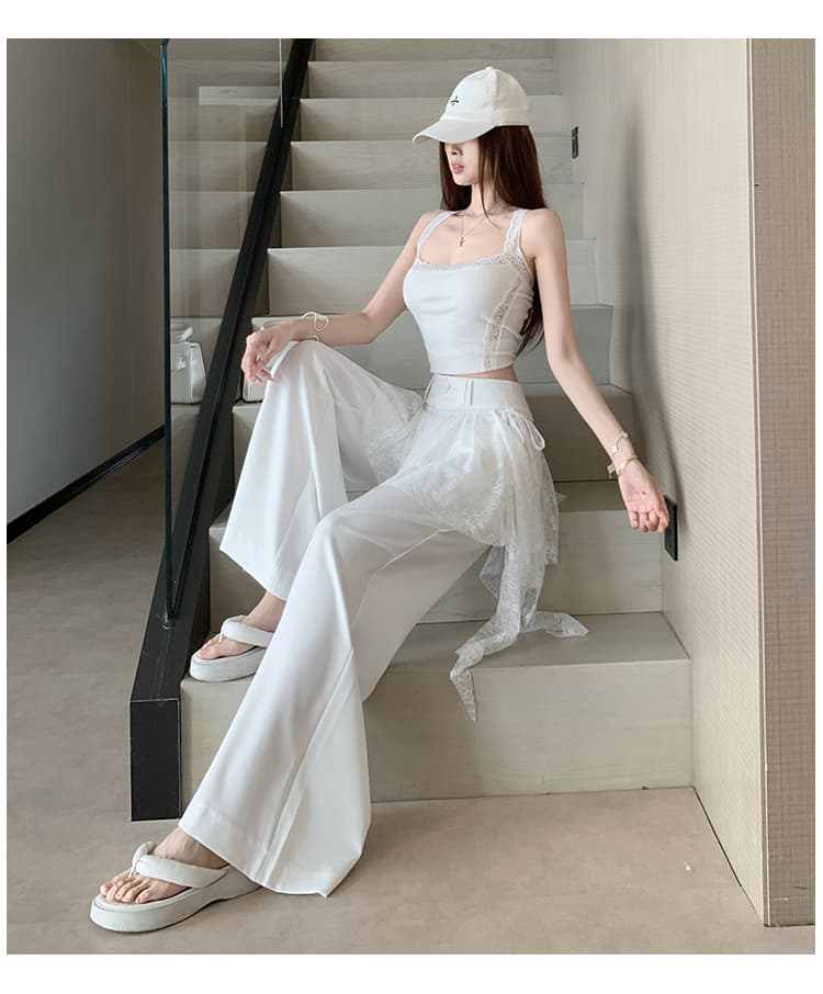 한 부서 바람 랩스커트팬츠 망사 패치워크 페이크 레이어드 스트레이트 팬츠 여성 26 여름 섹션 디자인 센스 자카드 공예 캐주얼 바지 상세 이미지 17