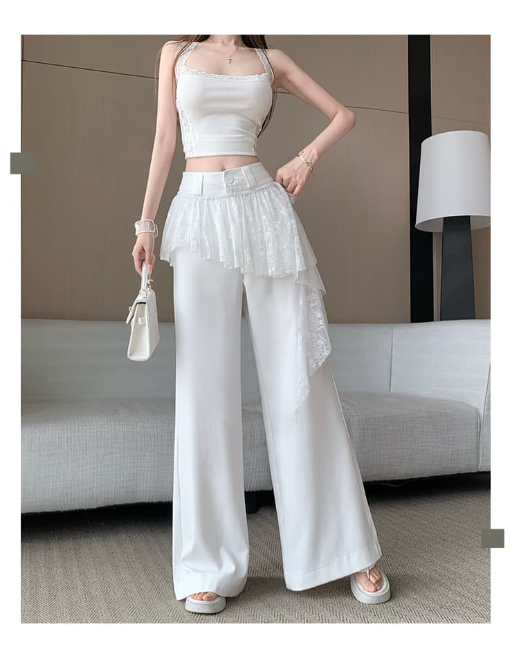 한 부서 바람 랩스커트팬츠 망사 패치워크 페이크 레이어드 스트레이트 팬츠 여성 26 여름 섹션 디자인 센스 자카드 공예 캐주얼 바지 상세 이미지 18
