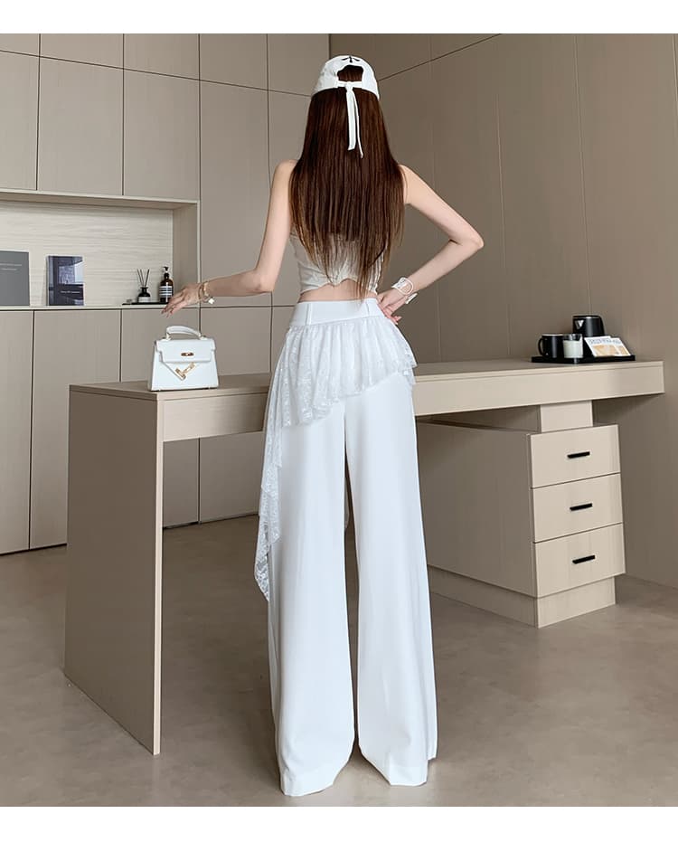한 부서 바람 랩스커트팬츠 망사 패치워크 페이크 레이어드 스트레이트 팬츠 여성 26 여름 섹션 디자인 센스 자카드 공예 캐주얼 바지 상세 이미지 24